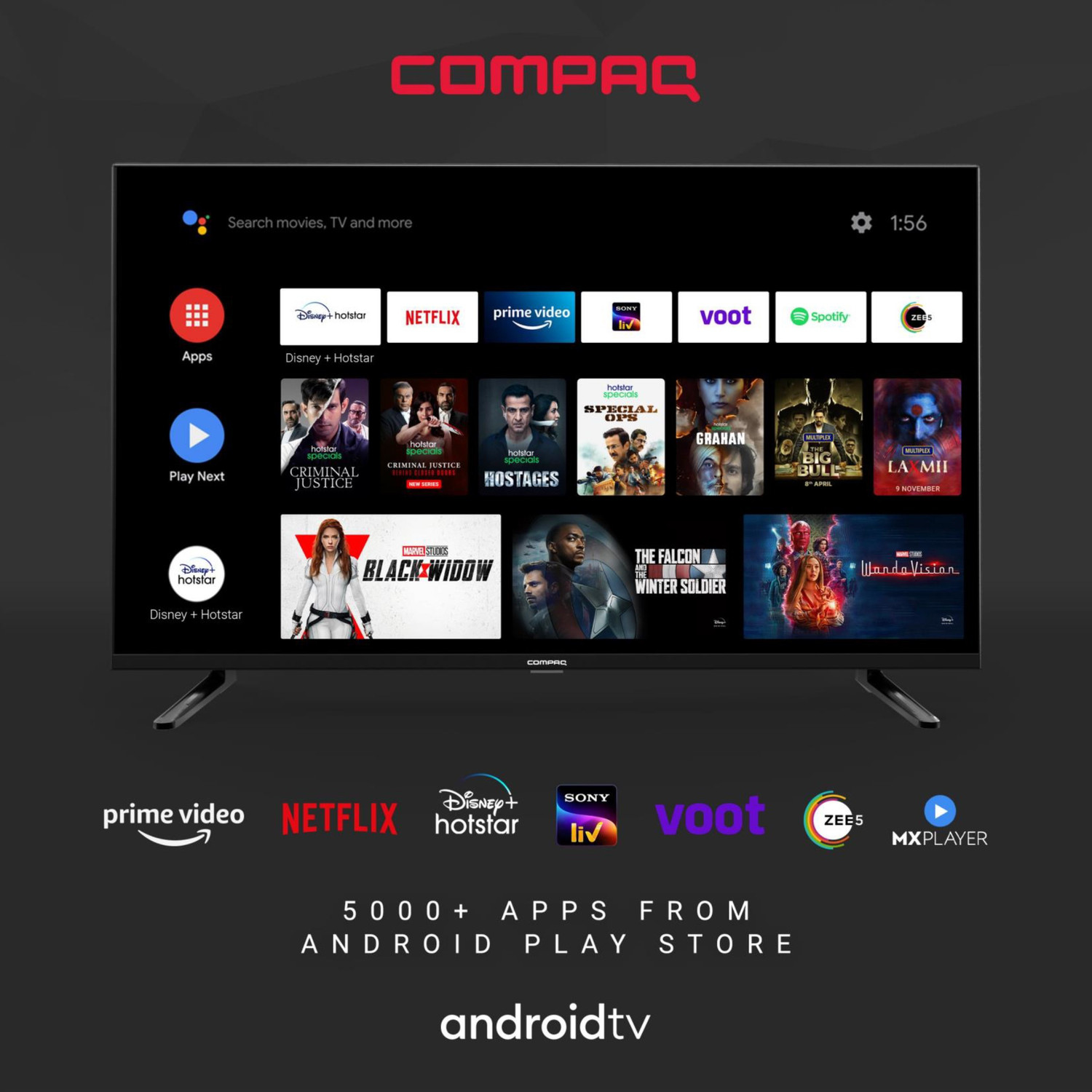 Image of Compaq HUEQ G43B 108 cm (43 inch) Ultra HD (4K) LED Smart Android TV with 2 GB RAM, Mimi Sound Personalisation, Google Assistant