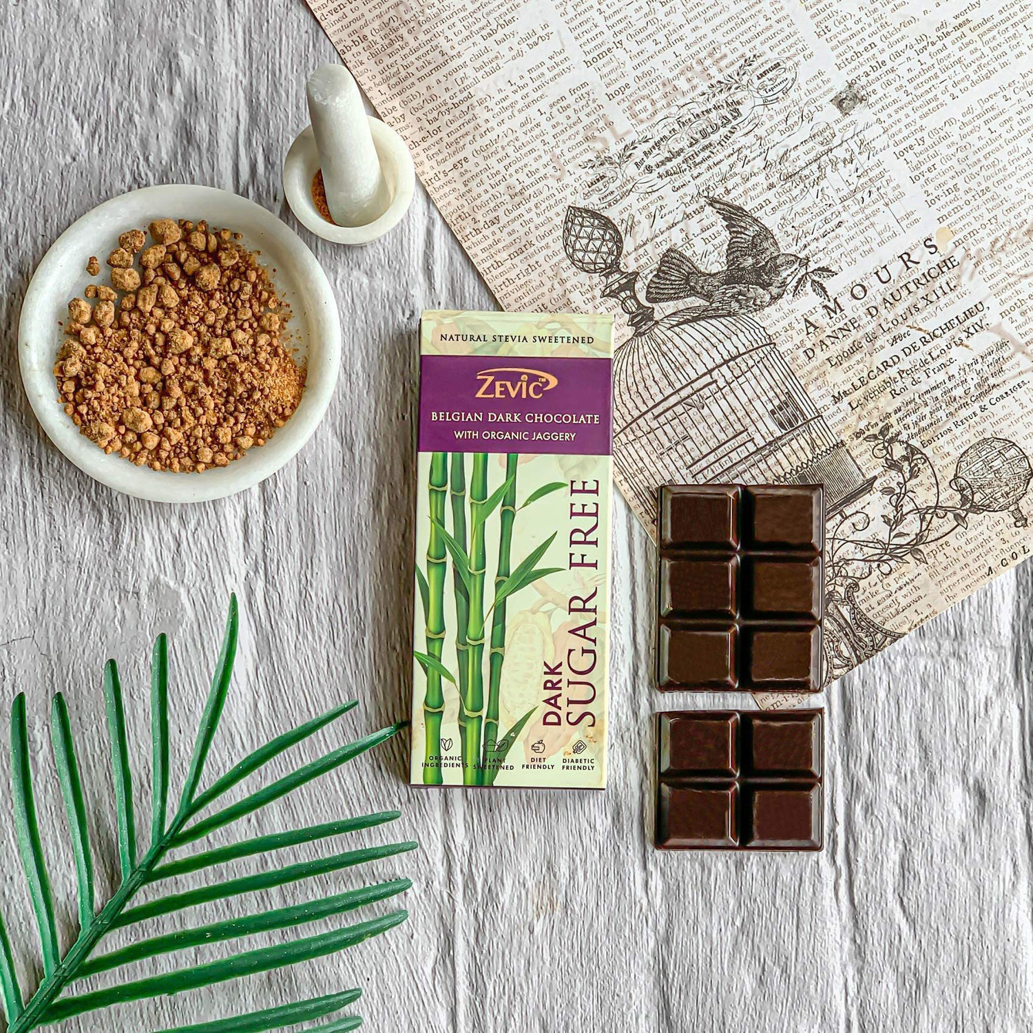Image of Zevic Sugar Free Chocolate - Sweetened with Organic Jaggery (Rich in Nutrients) 40 gm (Pack of 9) Bar (9 x 40 g)