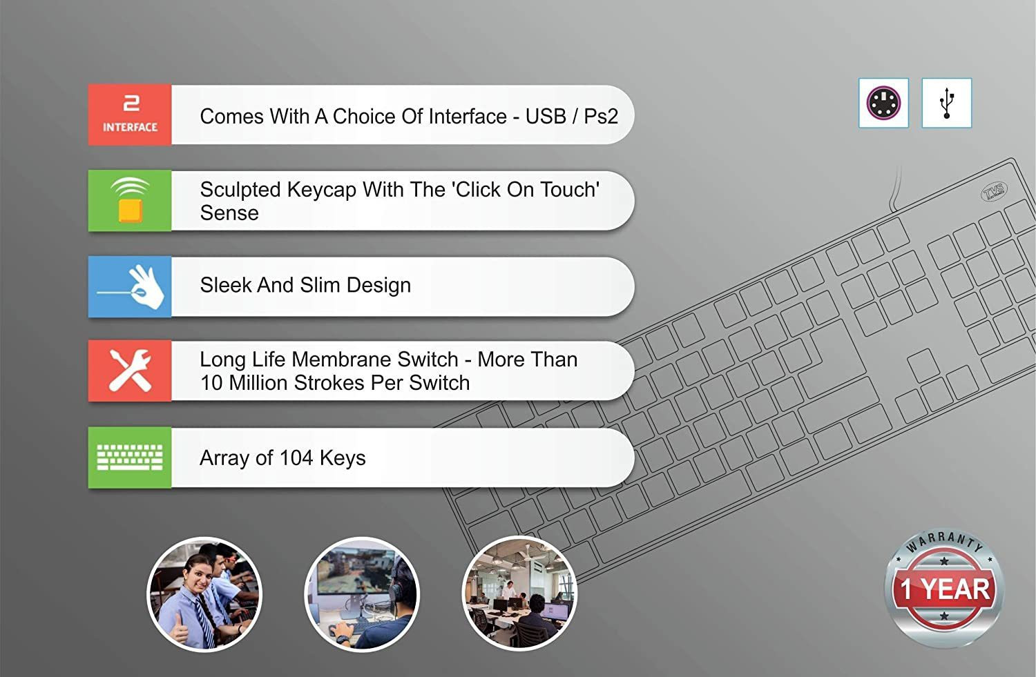 Image of Tvs Electronics Champ Keyboard Wired USB Standard Desktop Keyboard Compatible with Desktop, Laptop, Mac Champ Keyboard