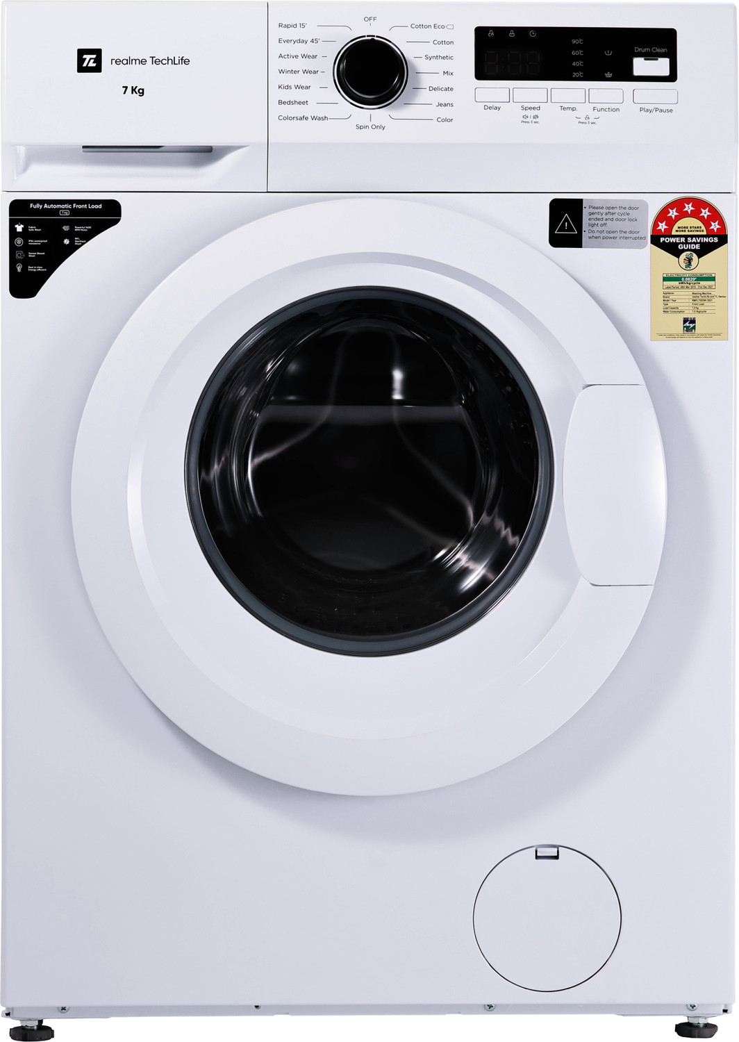 Image of realme TechLife 7 kg Garment Sterilization, 5 Star Fully Automatic Front Load Washing Machine with In-built Heater White