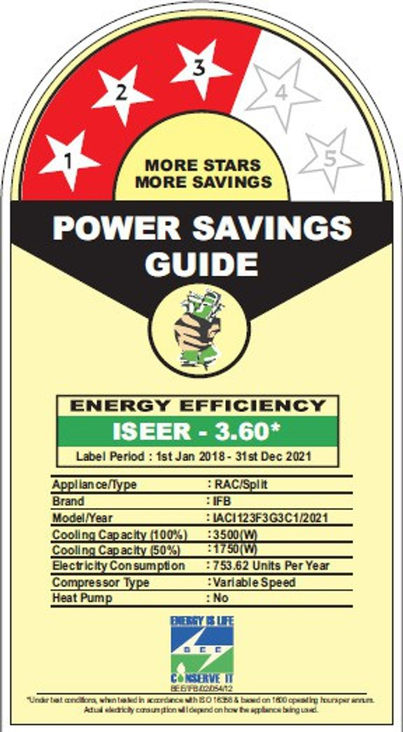 Image of IFB 1 Ton 3 Star Split Inverter AC - White (IACI123F3G3C1, Copper Condenser)