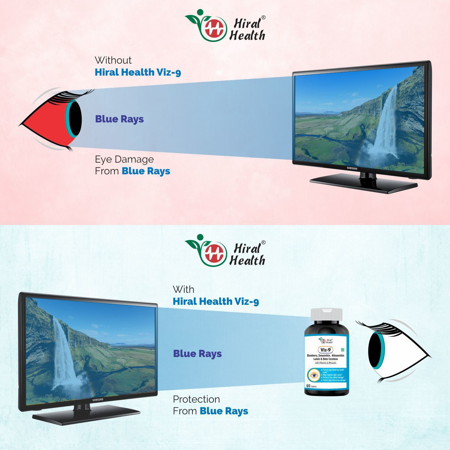 Image of Hiral Health Viz-9 Tablets: Eye Supplement with Vitamin A, Lutein, Zeaxanthin Vision Care