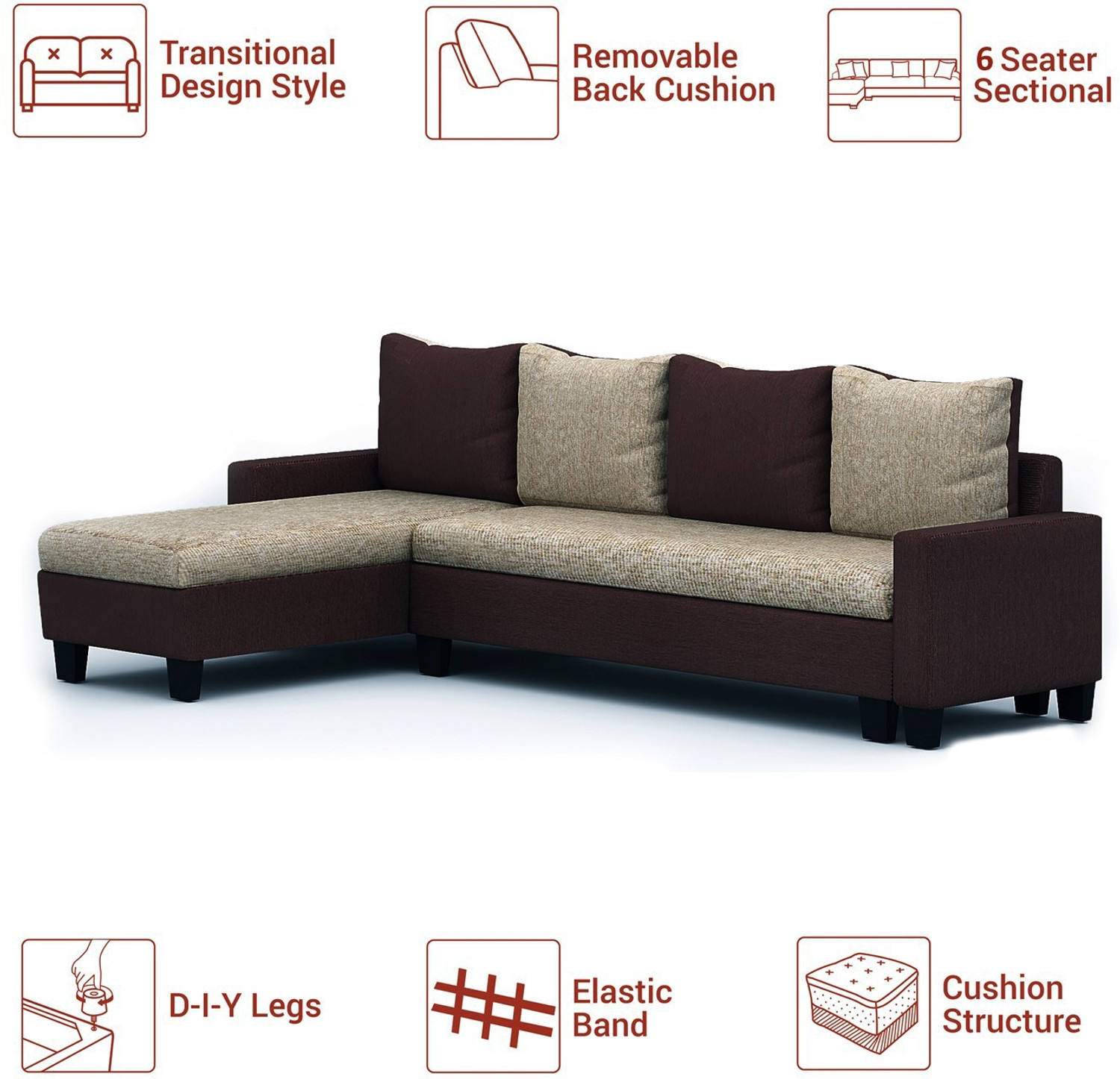 Image of Flipkart Perfect Homes Porto L Shape Fabric 6 Seater Sofa
