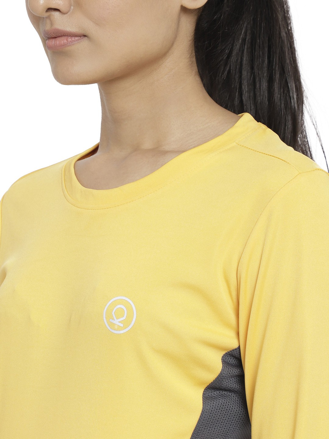 Image of CHKOKKO Women Solid Round Neck Polyester Yellow T-Shirt