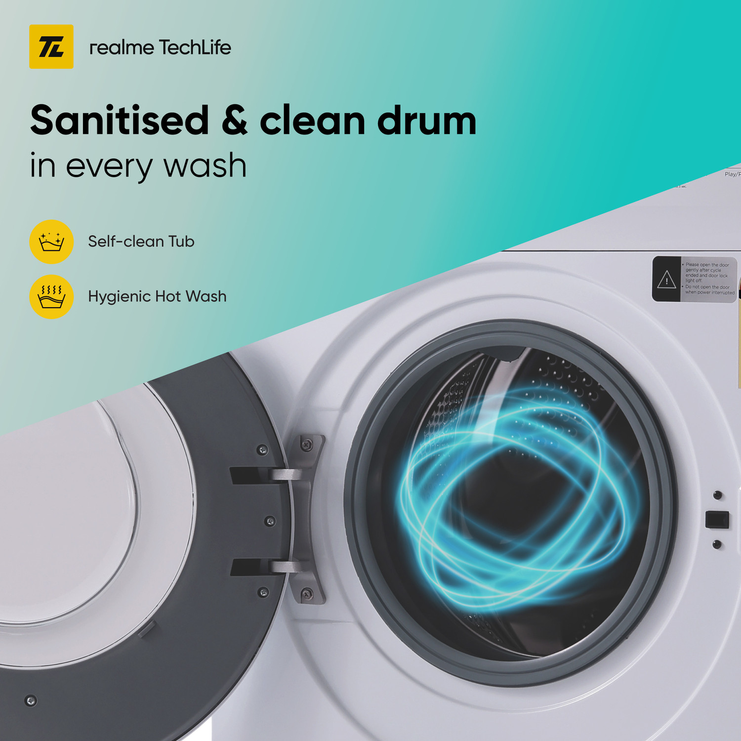 Image of realme TechLife 7 kg Garment Sterilization, 5 Star Fully Automatic Front Load Washing Machine with In-built Heater White