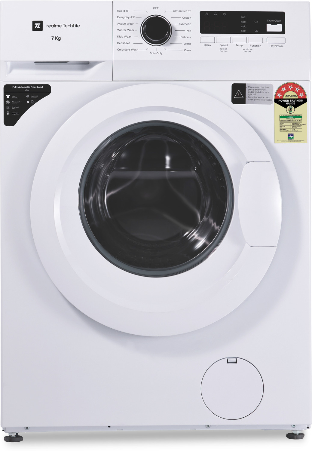 Image of realme TechLife 7 kg Garment Sterilization, 5 Star Fully Automatic Front Load Washing Machine with In-built Heater White