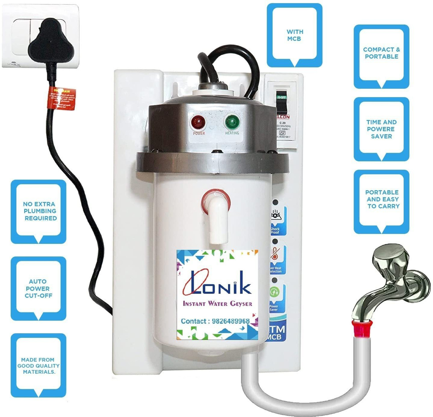 Image of Lonik WC-MCB-9050 1 L Instant Water Geyser