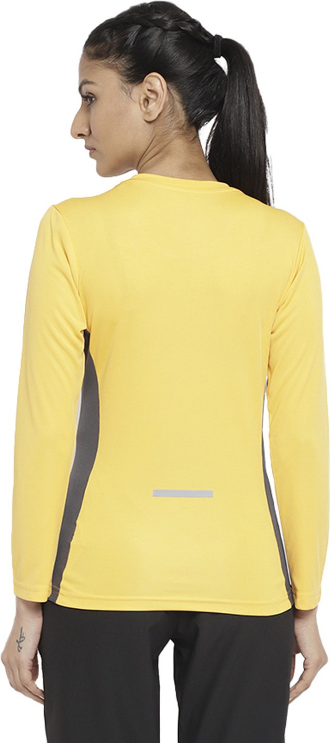 Image of CHKOKKO Women Solid Round Neck Polyester Yellow T-Shirt