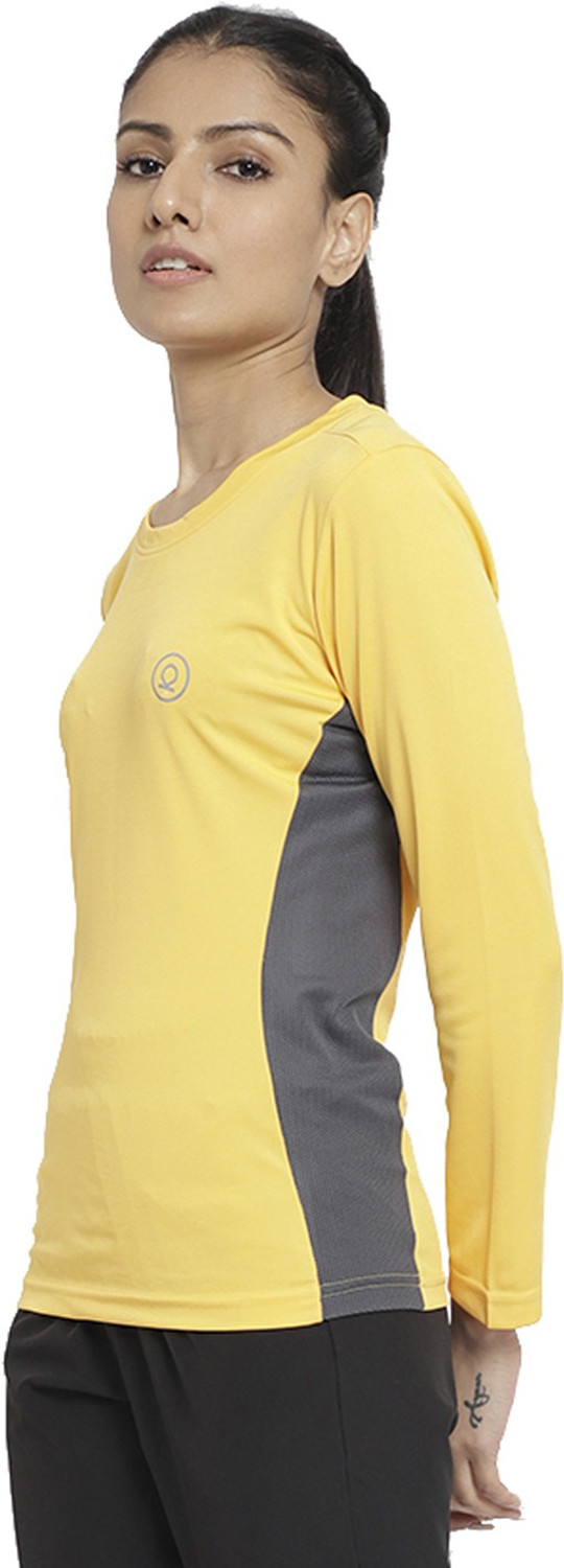 Image of CHKOKKO Women Solid Round Neck Polyester Yellow T-Shirt