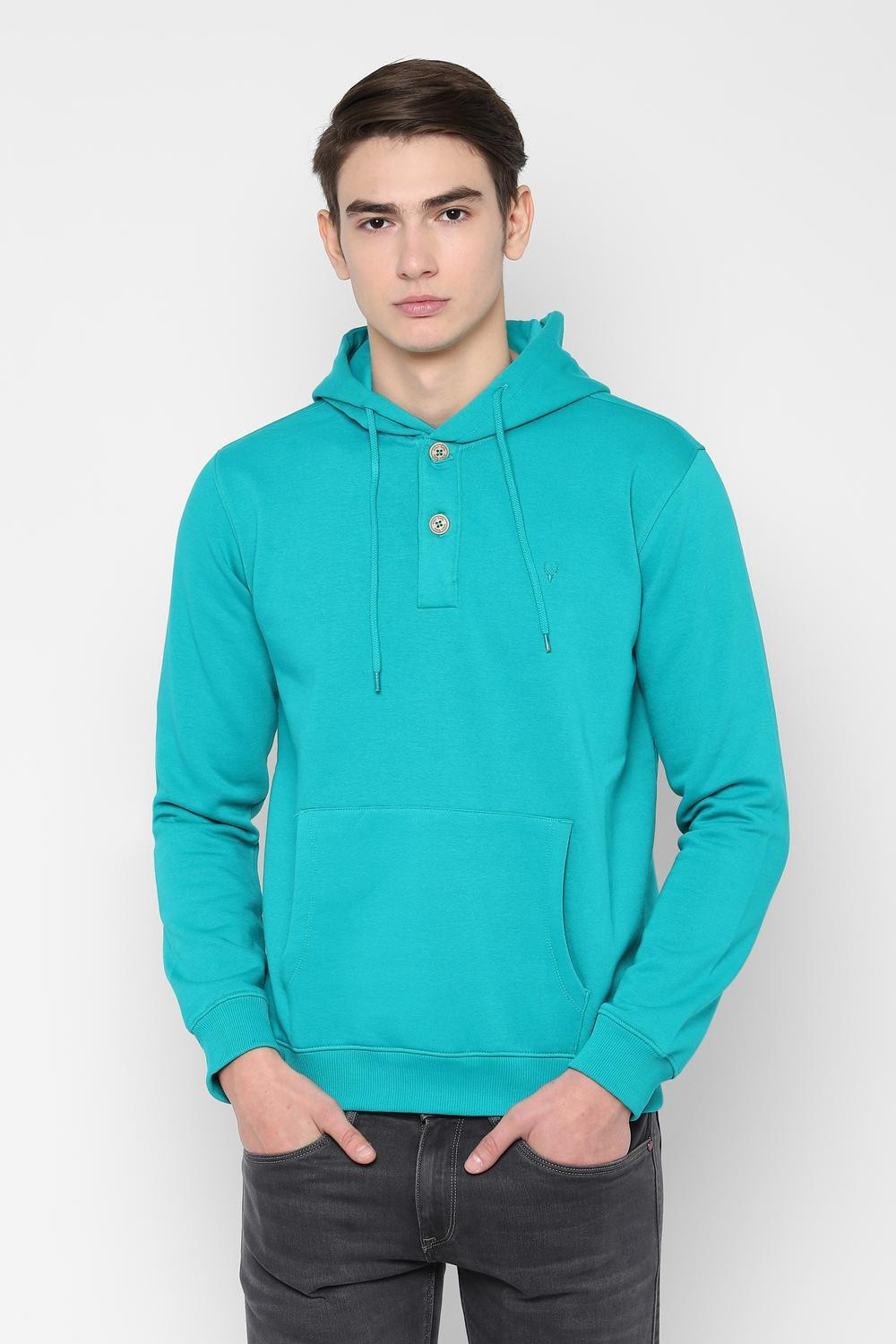 Image of Allen Solly Men Full Sleeve Solid Hooded Sweatshirt