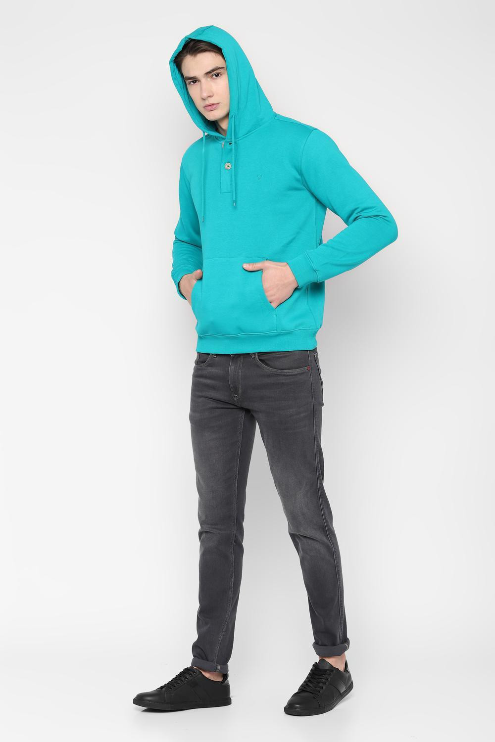 Image of Allen Solly Men Full Sleeve Solid Hooded Sweatshirt