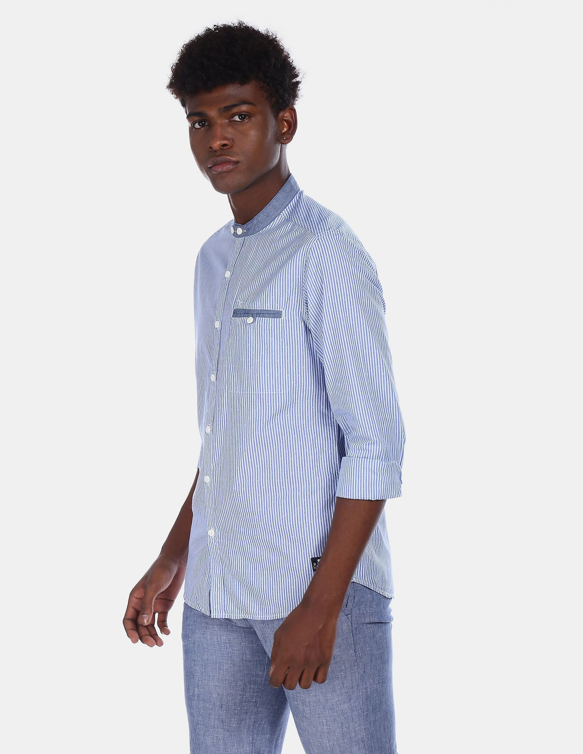 Image of FLYING MACHINE Men Slim Fit Striped Spread Collar Casual Shirt