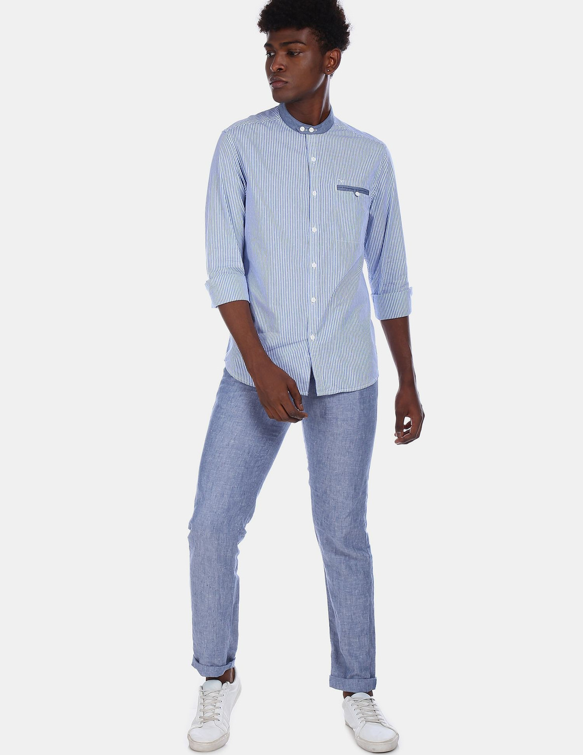 Image of FLYING MACHINE Men Slim Fit Striped Spread Collar Casual Shirt