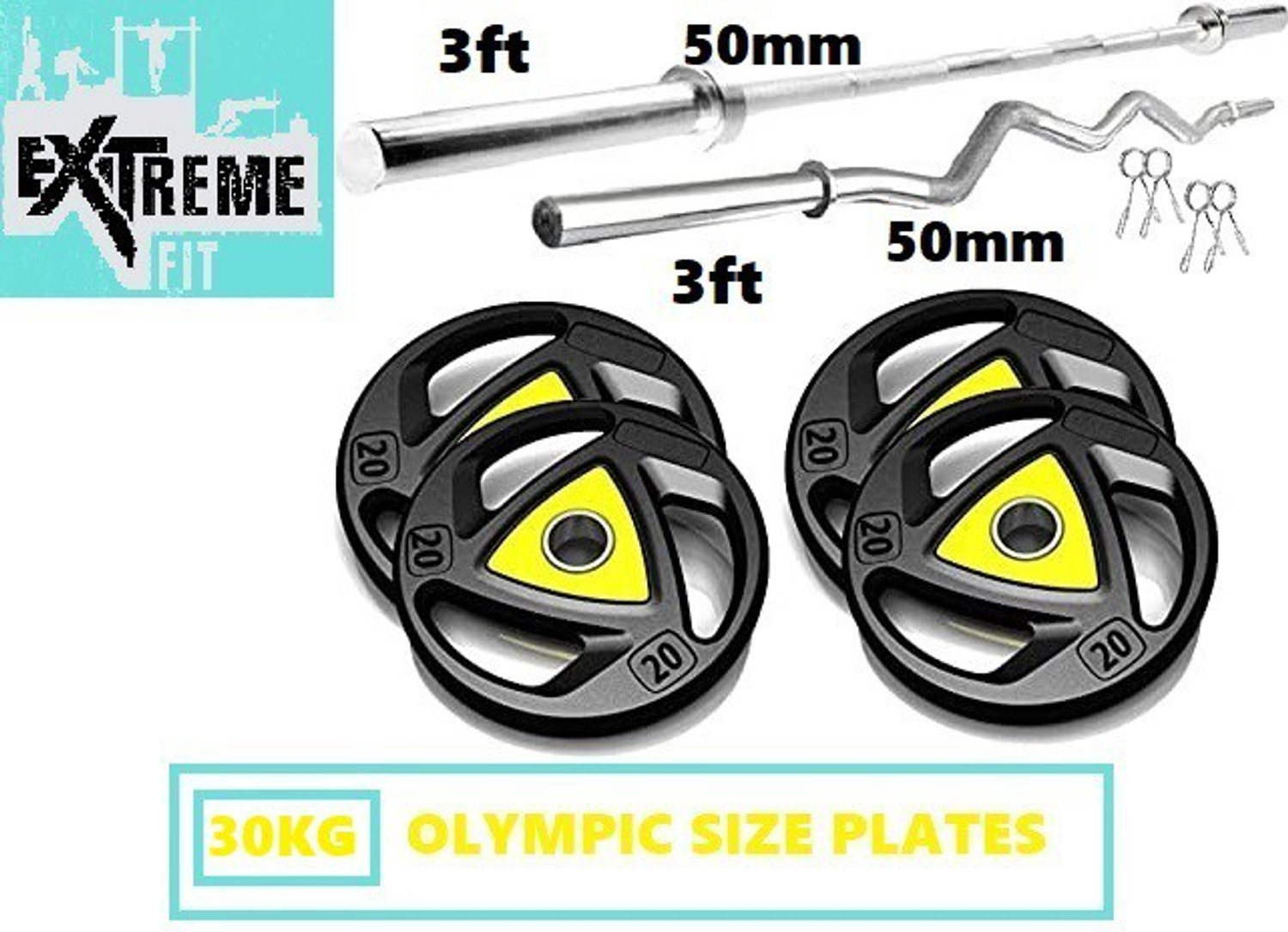 EXTREME FIT 30 kg Olympic Professional Weight Plate 5KG X 4 2.5KG X4 Plates 3ft Curl Plane Rod Home Gym Combo Price History