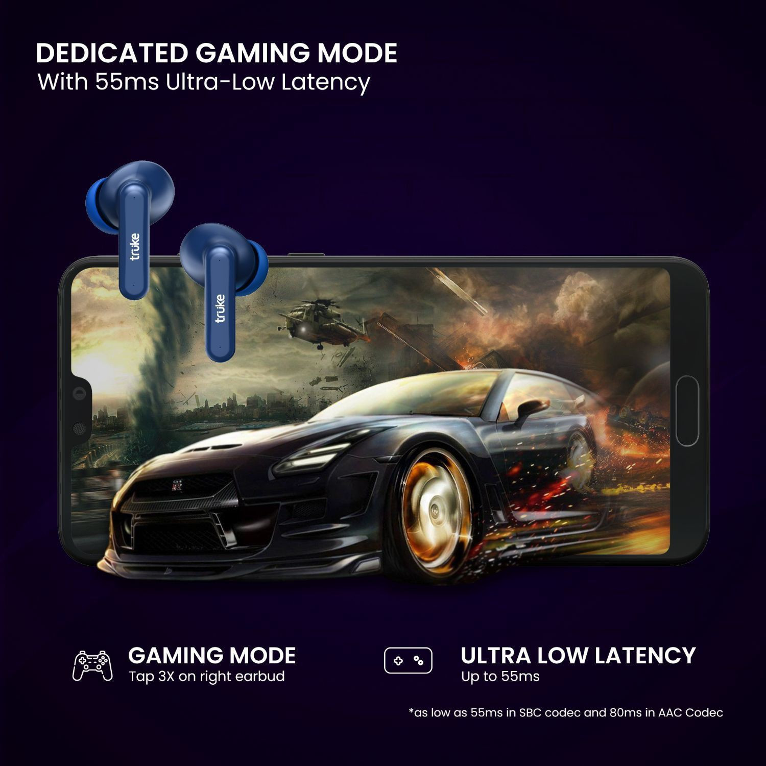 Image of truke Airbuds Lite with Quad Mic ENC, 48Hrs Battery, Gaming Mode,Made in India, 5.1v Bluetooth