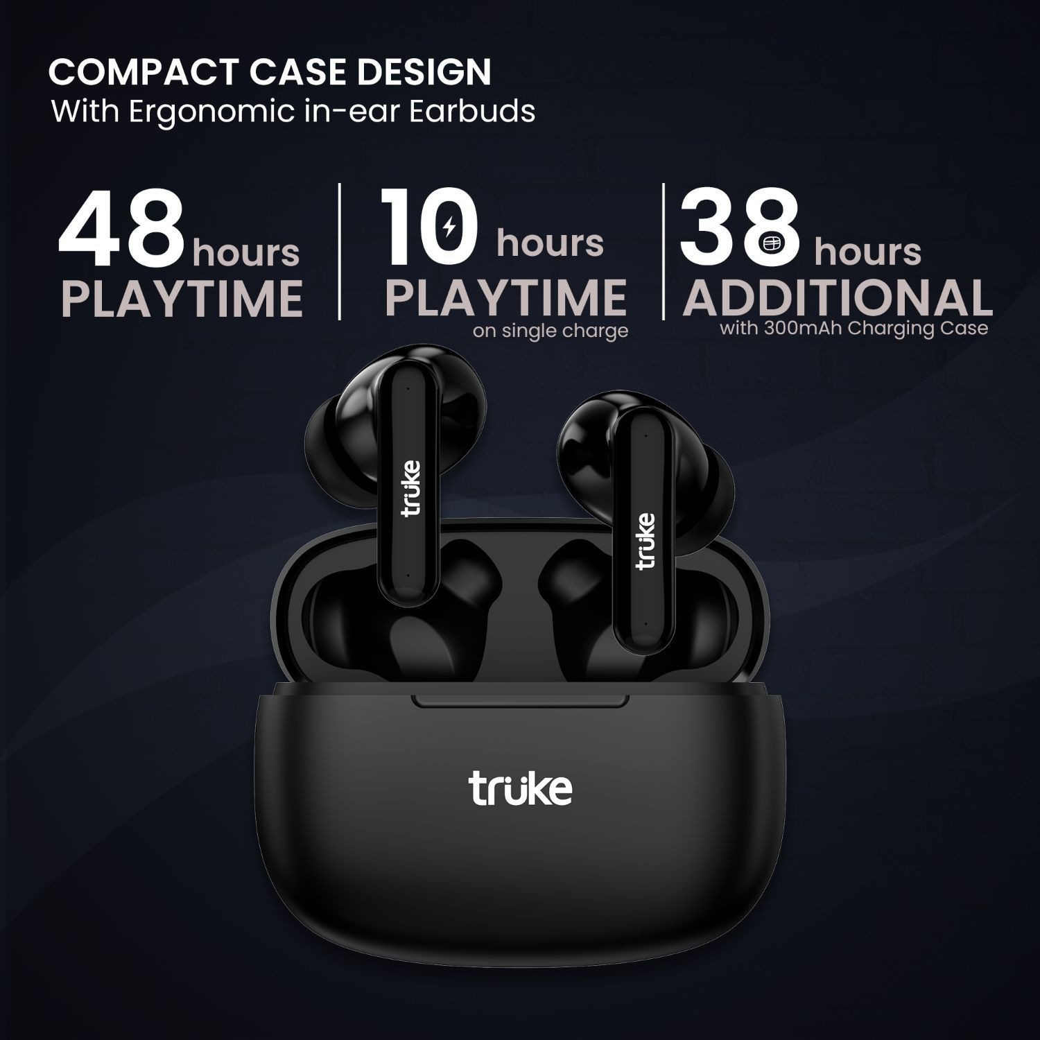 Image of truke Airbuds Lite with Quad Mic ENC, 48Hrs Battery, Gaming Mode,Made in India, 5.1v Bluetooth