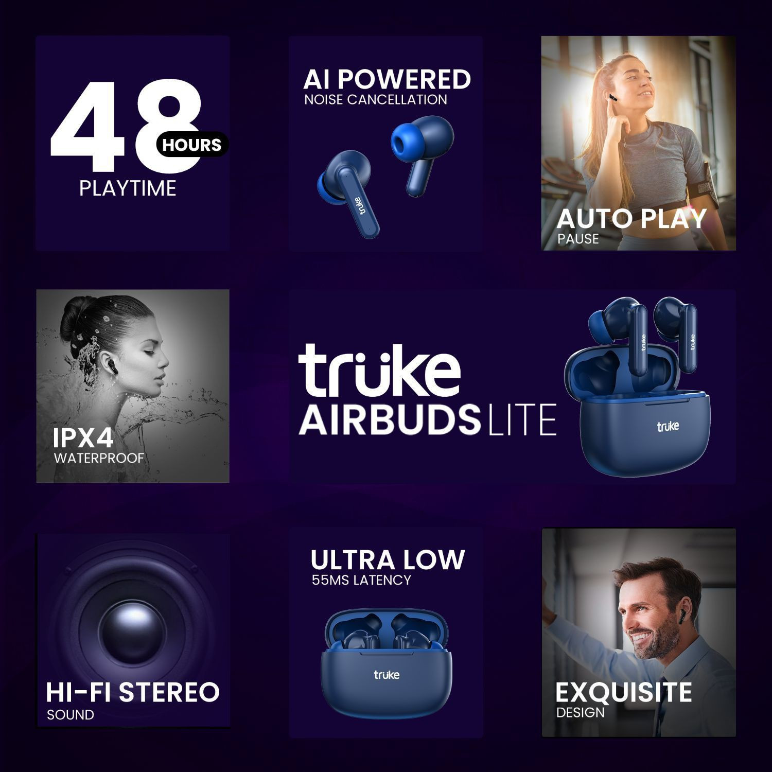 Image of truke Airbuds Lite with Quad Mic ENC, 48Hrs Battery, Gaming Mode,Made in India, 5.1v Bluetooth