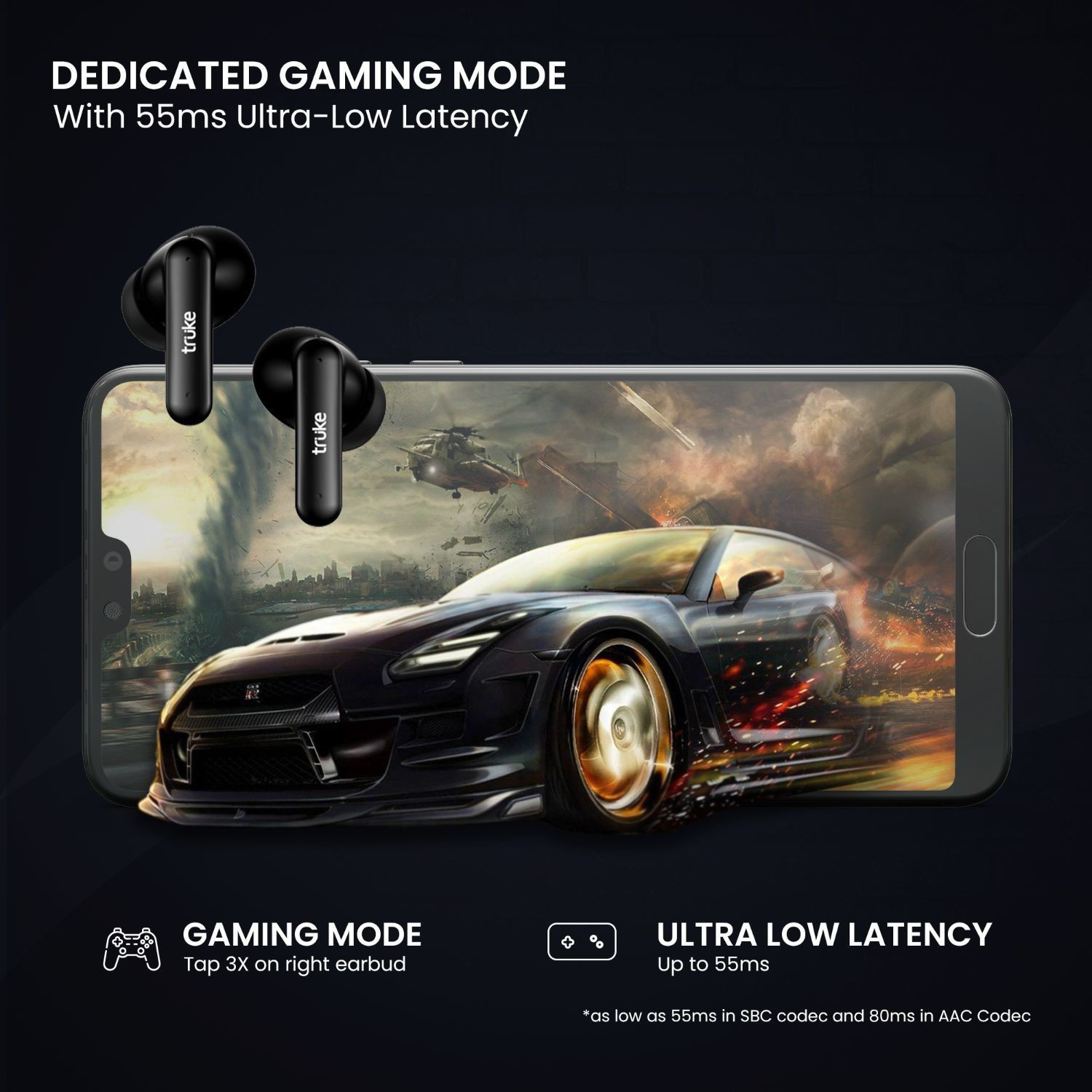 Image of truke Airbuds Lite with Quad Mic ENC, 48Hrs Battery, Gaming Mode,Made in India, 5.1v Bluetooth