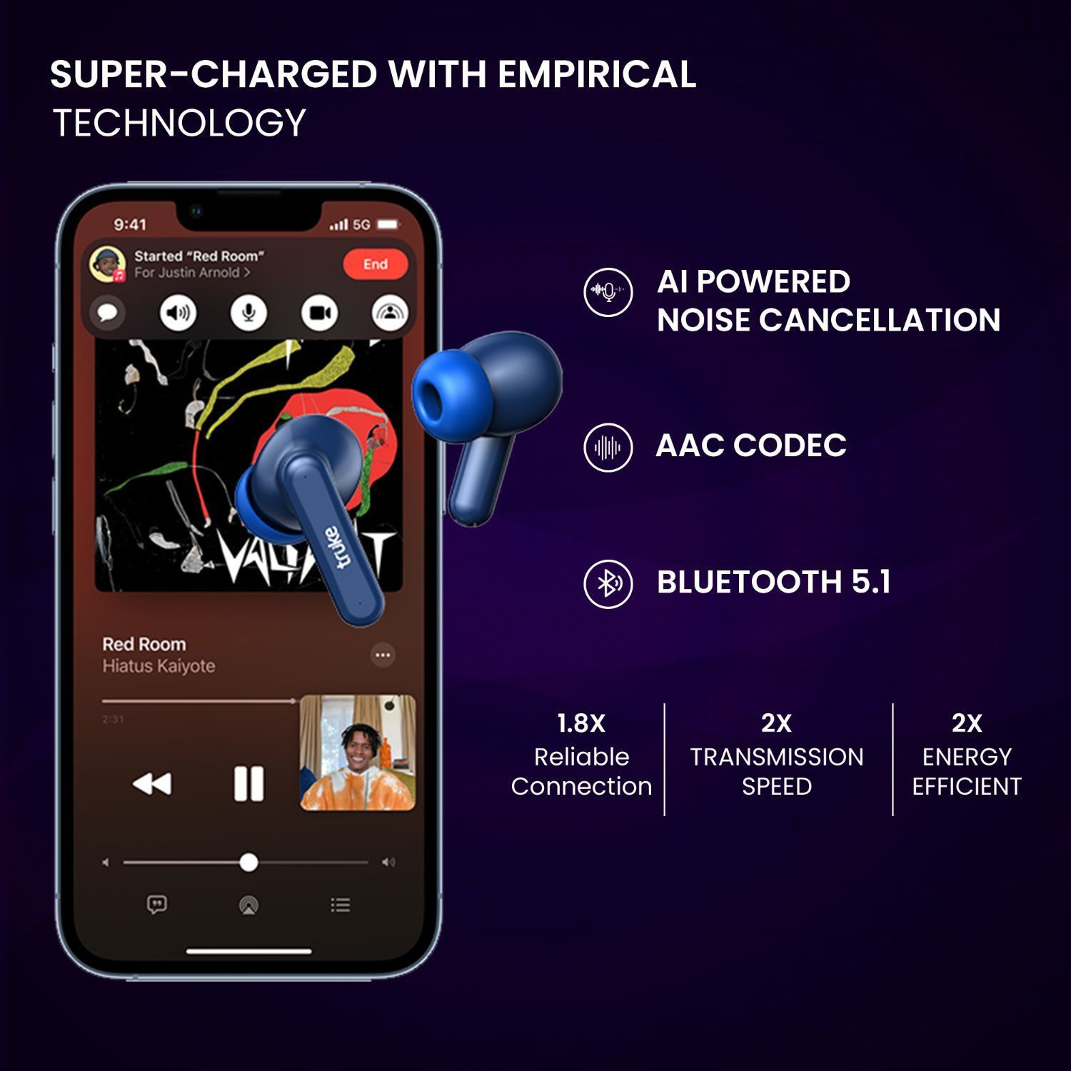 Image of truke Airbuds Lite with Quad Mic ENC, 48Hrs Battery, Gaming Mode,Made in India, 5.1v Bluetooth