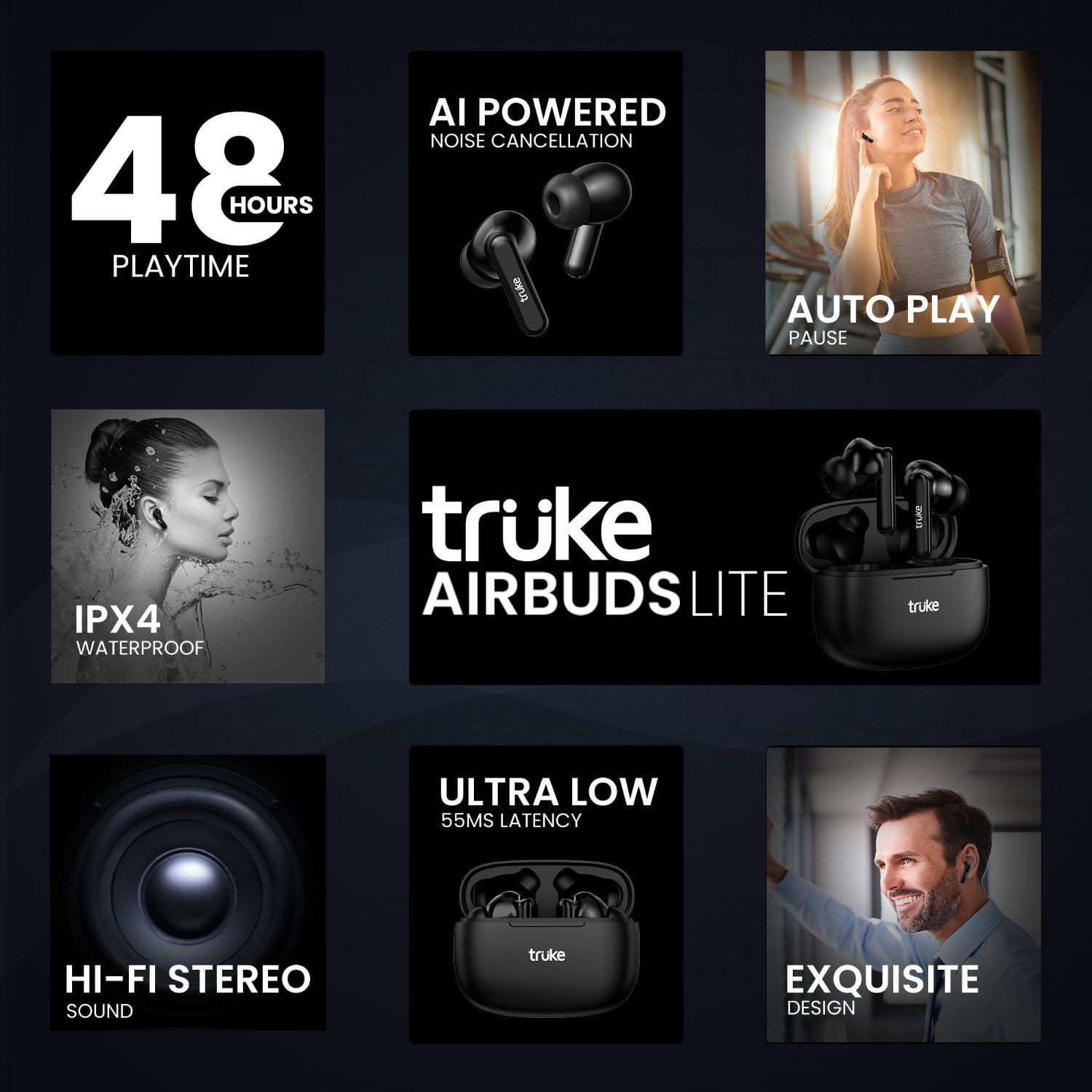 Image of truke Airbuds Lite with Quad Mic ENC, 48Hrs Battery, Gaming Mode,Made in India, 5.1v Bluetooth