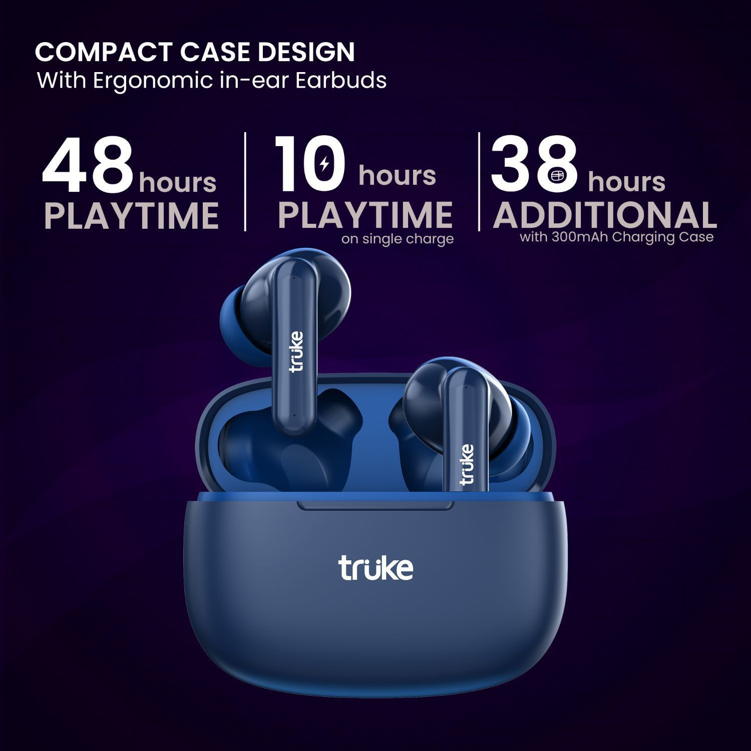 Image of truke Airbuds Lite with Quad Mic ENC, 48Hrs Battery, Gaming Mode,Made in India, 5.1v Bluetooth