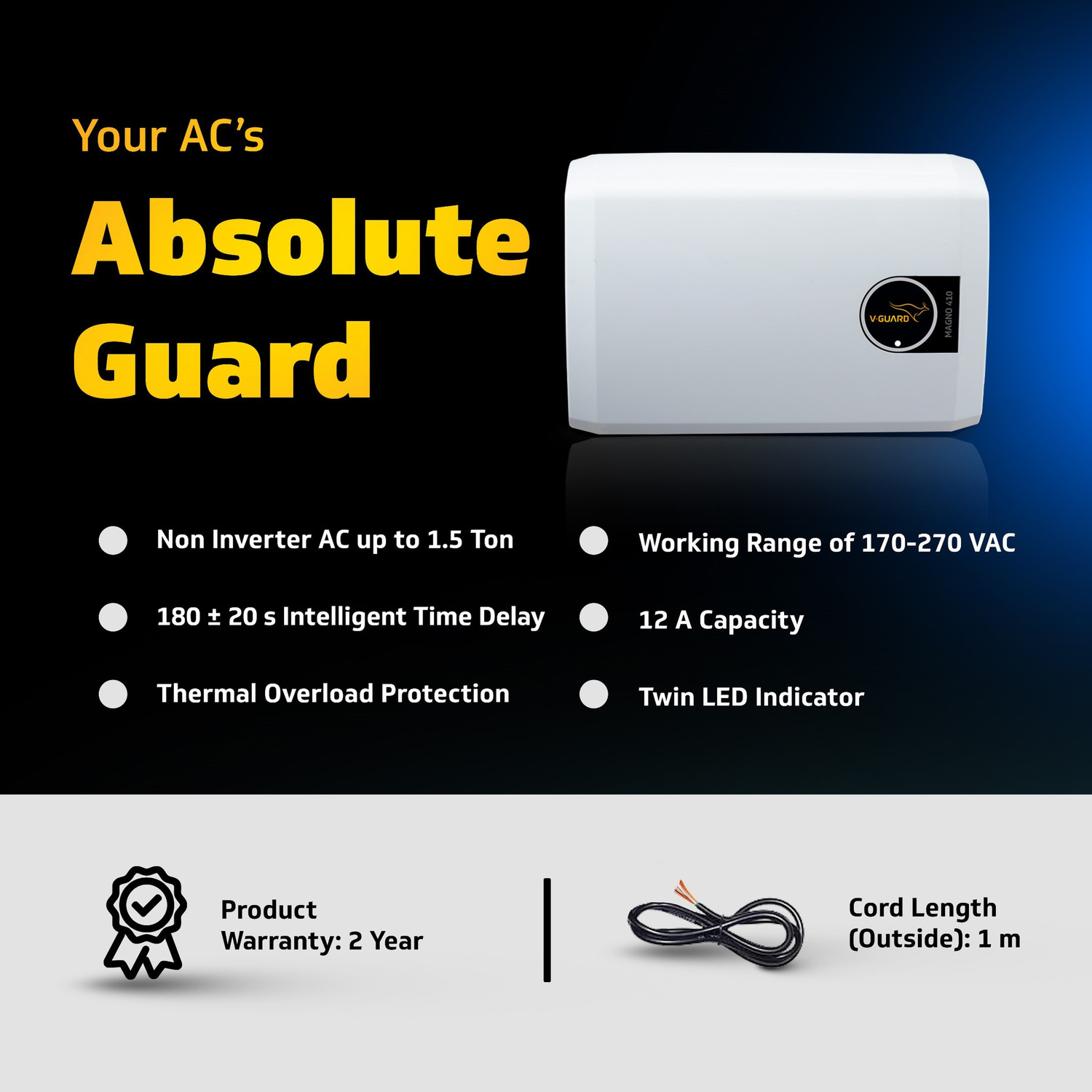 Image of V-Guard Magno 410 for 1.5 Ton A.C (170V To 270V) Voltage Stabilizer