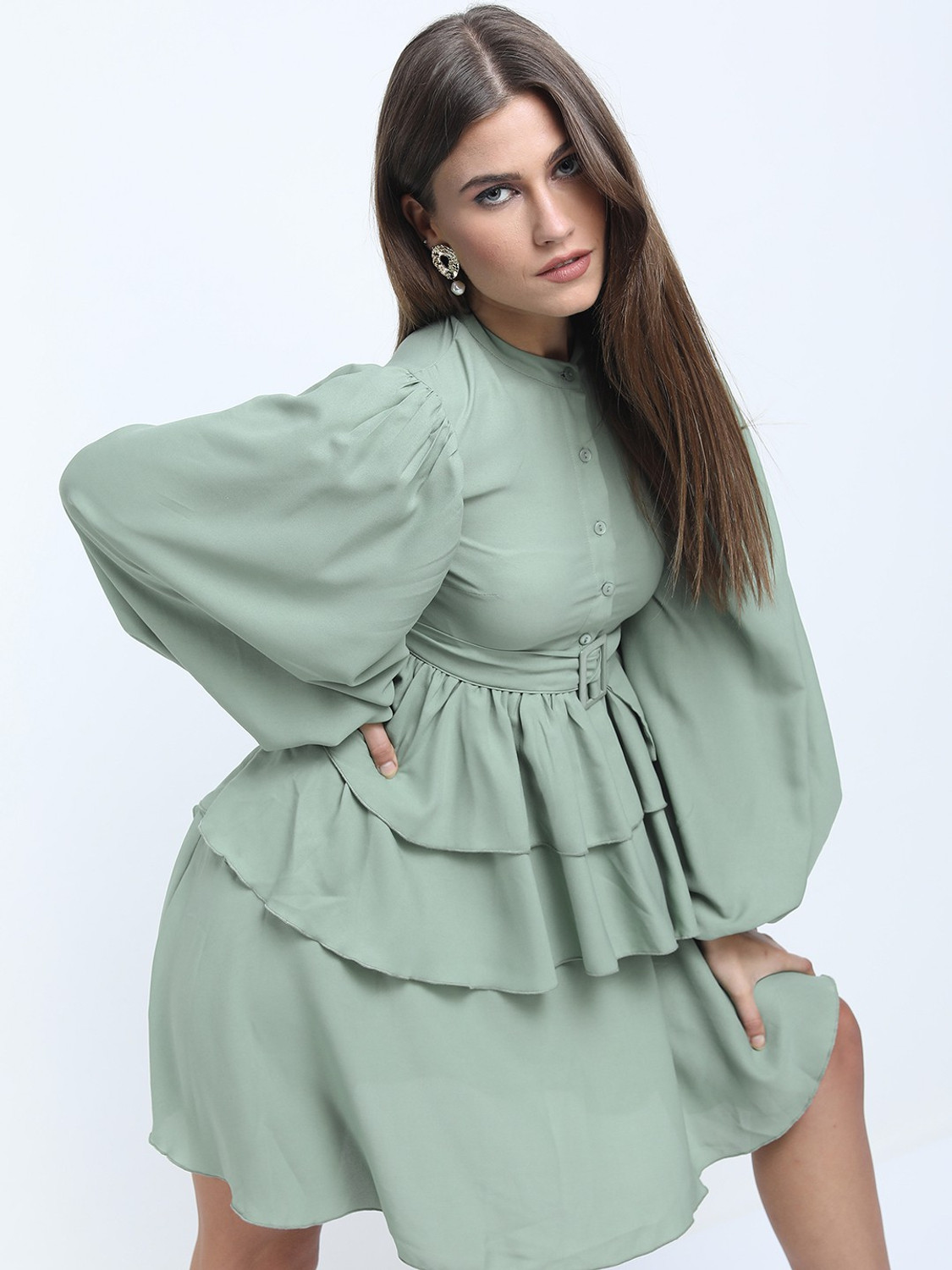 Image of Tokyo Talkies Women Skater Green Above Knee /Mid Thigh Length Dress