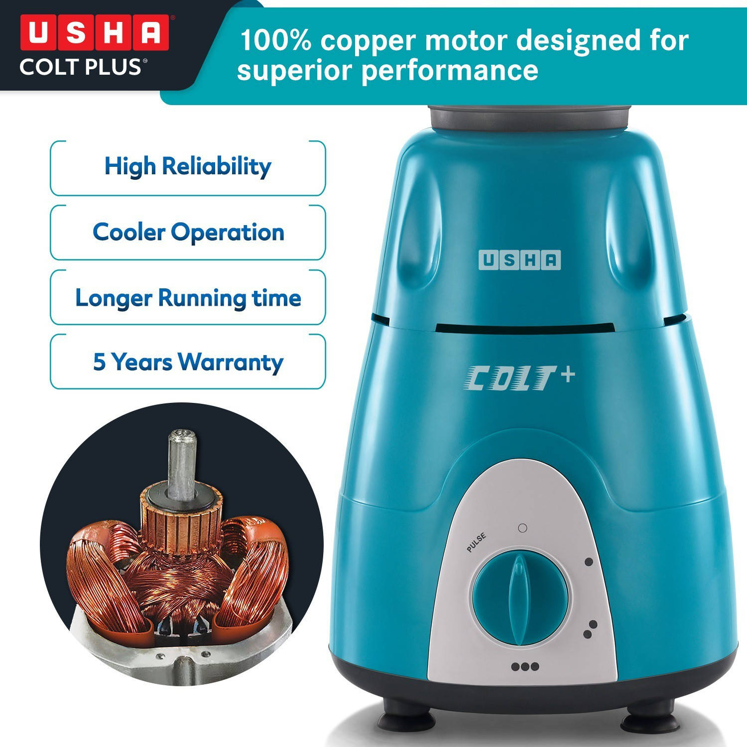 Image of USHA Colt Plus 750 W Mixer Grinder