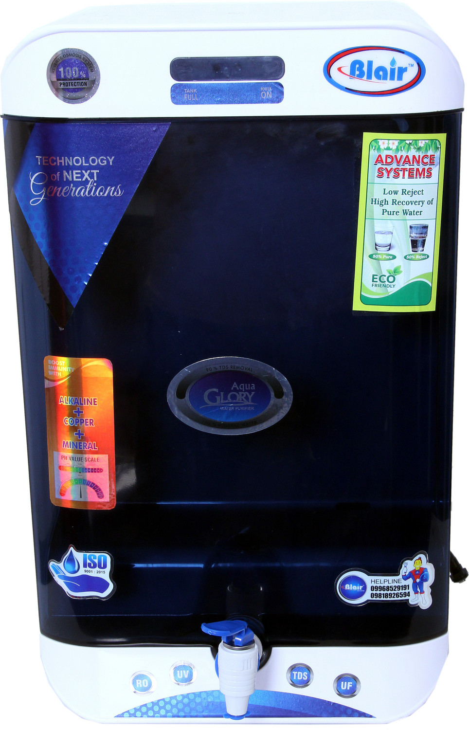 Image of Blair GLORY (BLACK) ADVANCE RO+UV+UF+TDS +COPPER+ALKALINE 14 L RO + UV + UF + TDS Control + Alkaline + UV in Tank Water Purifier