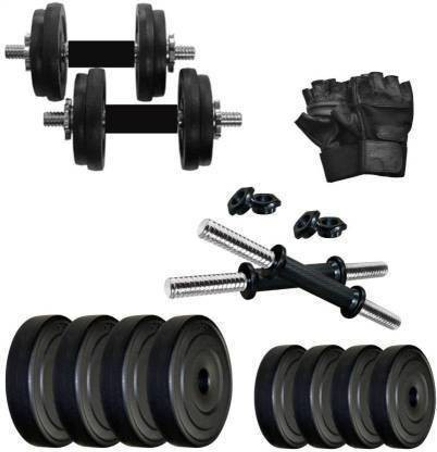 Image of Tucker Home Gym Combo (3KG 4 PVC Plates + Rod + Gym Gloves) Fixed Weight Dumbbell