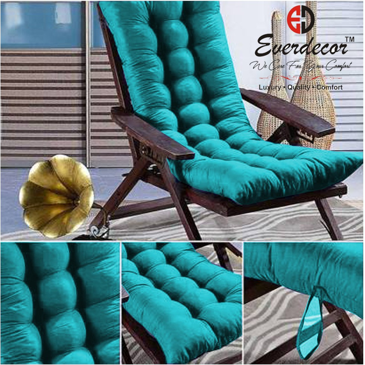 Image of EVERDECOR Polyester Fibre Chair Pad Pack of 1 Solid Rocking Chairpad Cushion