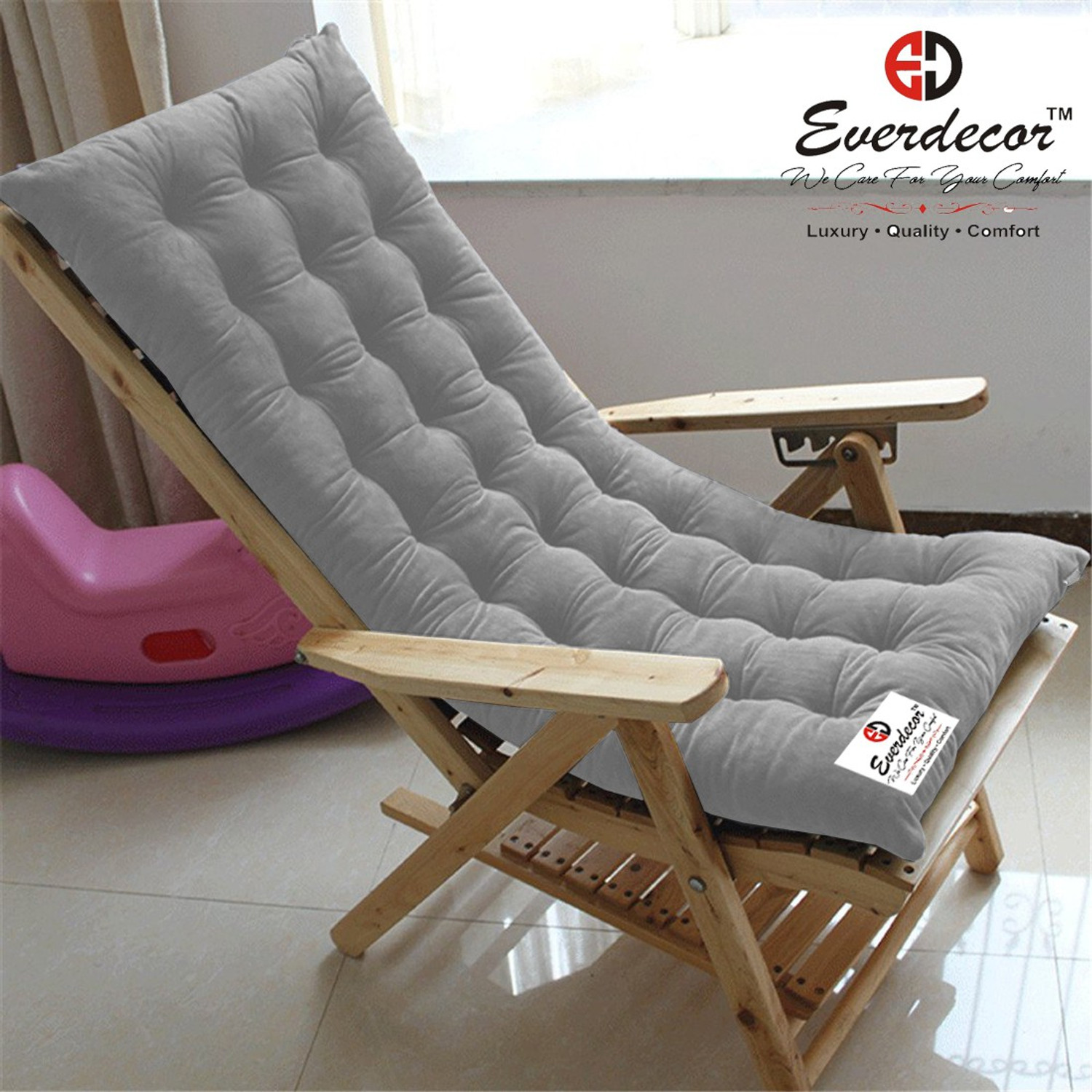 Image of EVERDECOR Polyester Fibre Chair Pad Pack of 1 Solid Rocking Cushion