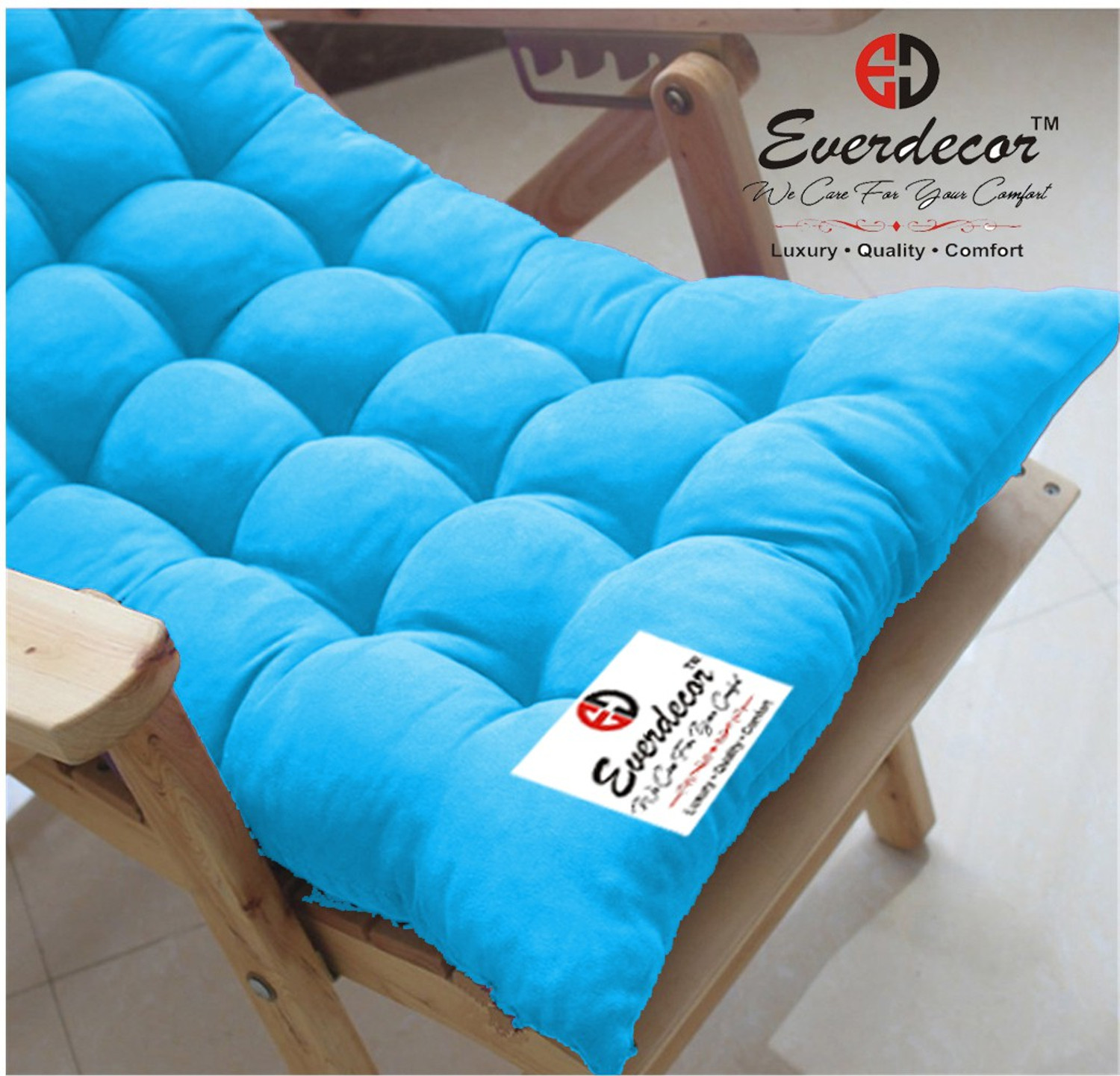 Image of EVERDECOR Polyester Fibre Chair Pad Pack of 1 Solid Rocking Chairpad Cushion (Turquoise)