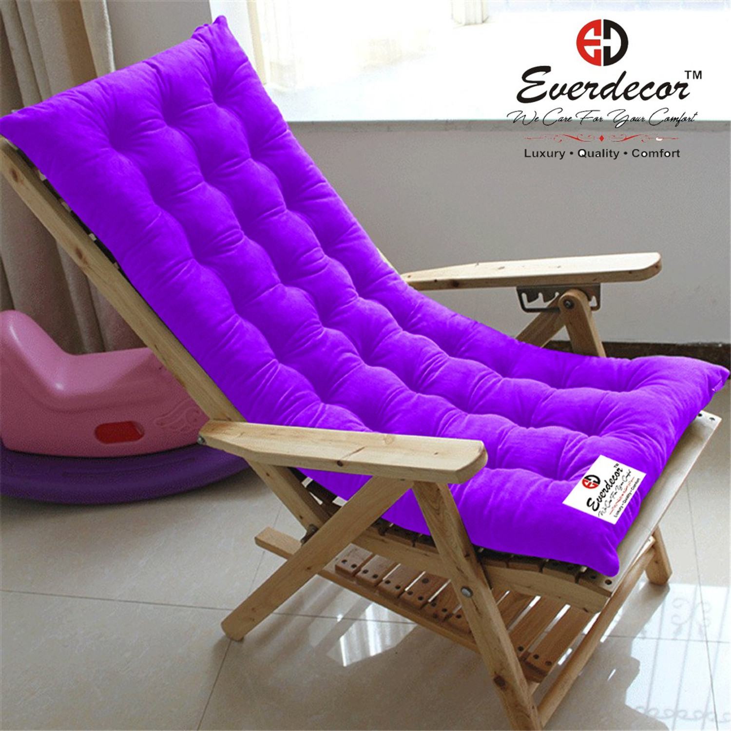 Image of EVERDECOR Polyester Fibre Chair Pad Pack of 1 Solid Rocking Chairpad Cushion (Purple)