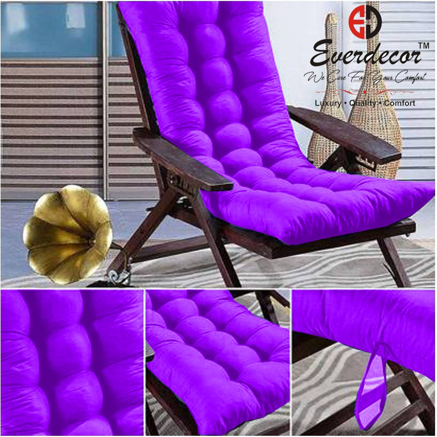 Image of EVERDECOR Polyester Fibre Chair Pad Pack of 1 Solid Rocking Chairpad Cushion (Purple)
