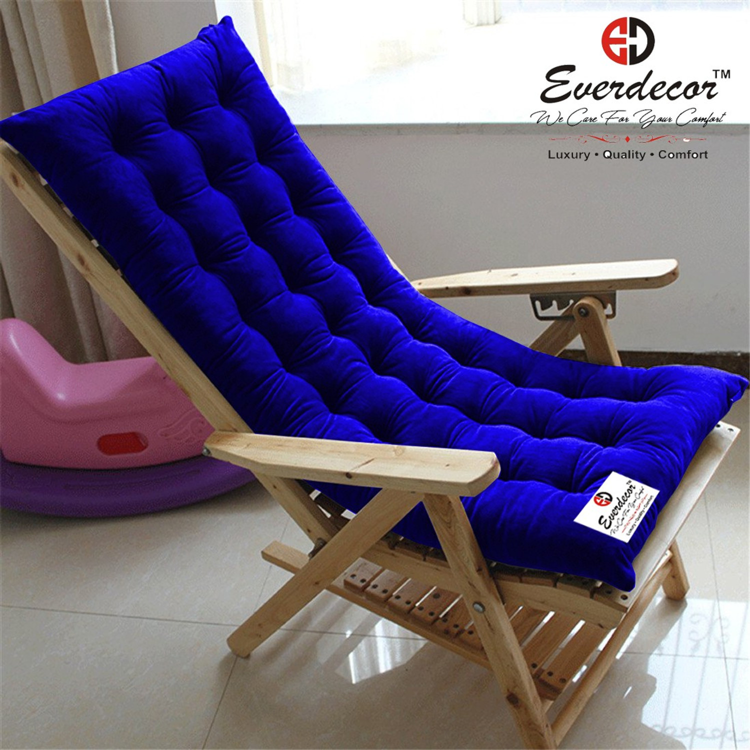 Image of EVERDECOR Polyester Fibre Chair Pad Pack of 1 Solid Rocking Chairpad Cushion