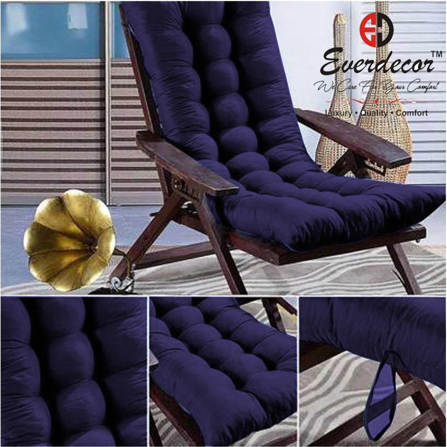 Image of EVERDECOR Polyester Fibre Chair Pad Pack of 1 Solid Rocking Chairpad Cushion
