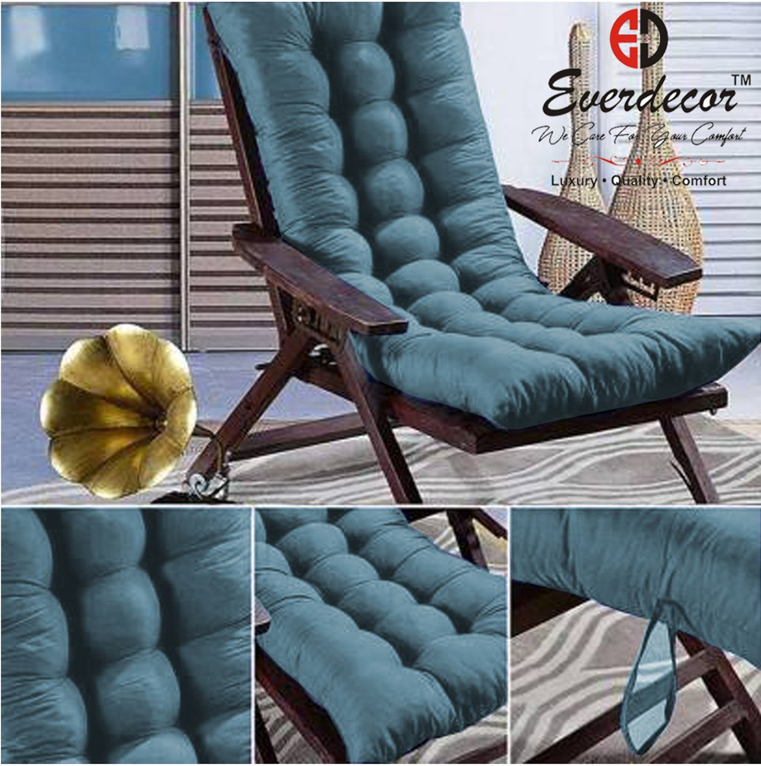 Image of EVERDECOR Polyester Fibre Chair Pad Pack of 1 Solid Rocking Chairpad Cushion