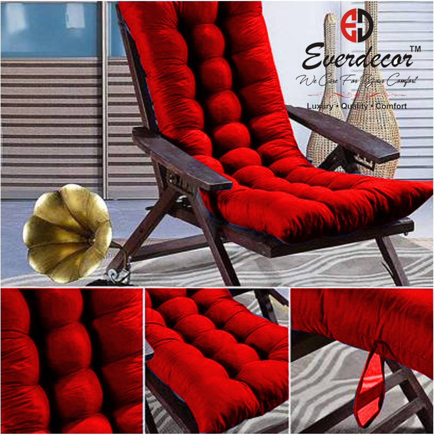 Image of EVERDECOR Polyester Fibre Chair Pad Pack of 1 Solid Rocking Chairpad Cushion