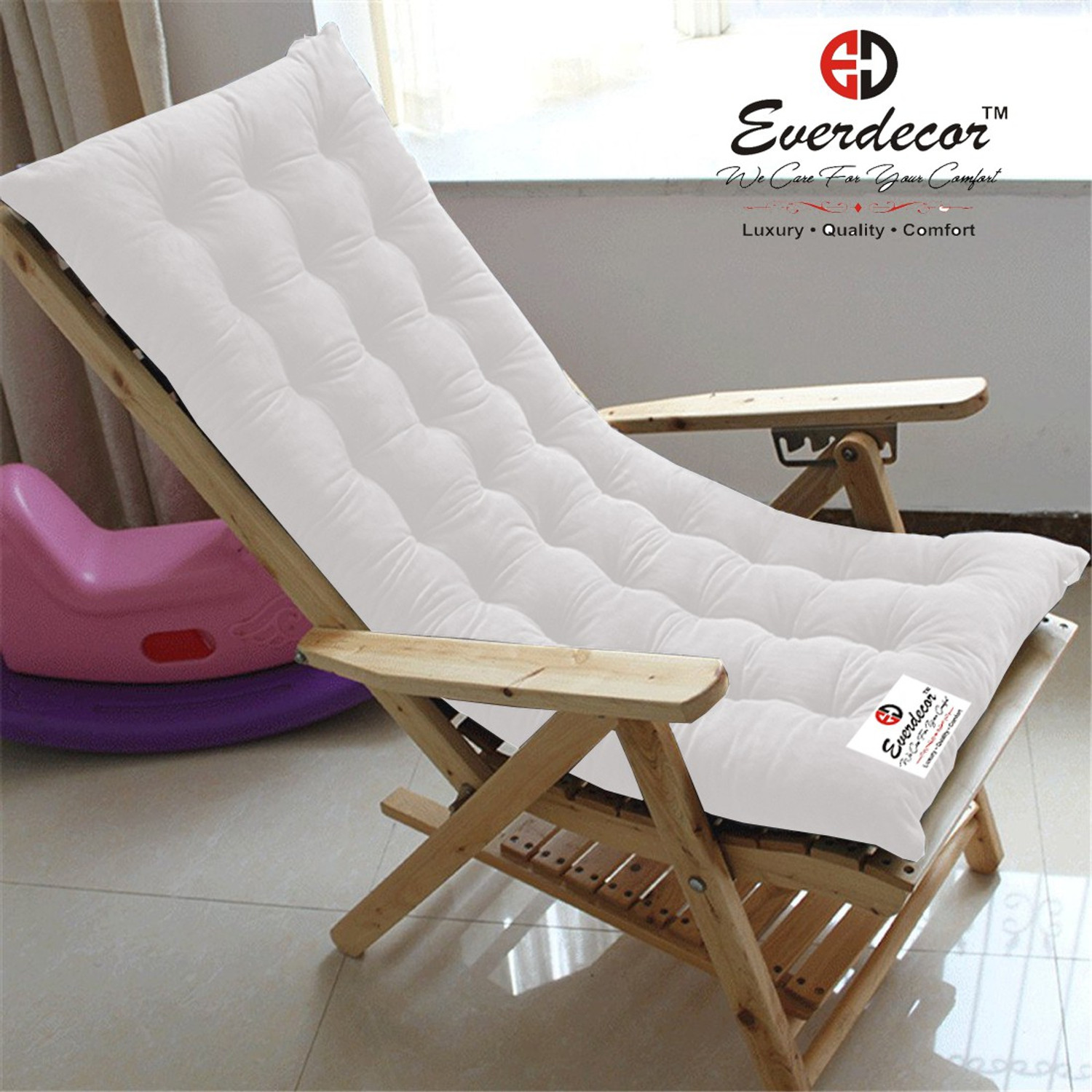 Image of EVERDECOR Polyester Fibre Chair Pad Pack of 1 Solid Rocking Chairpad Cushion