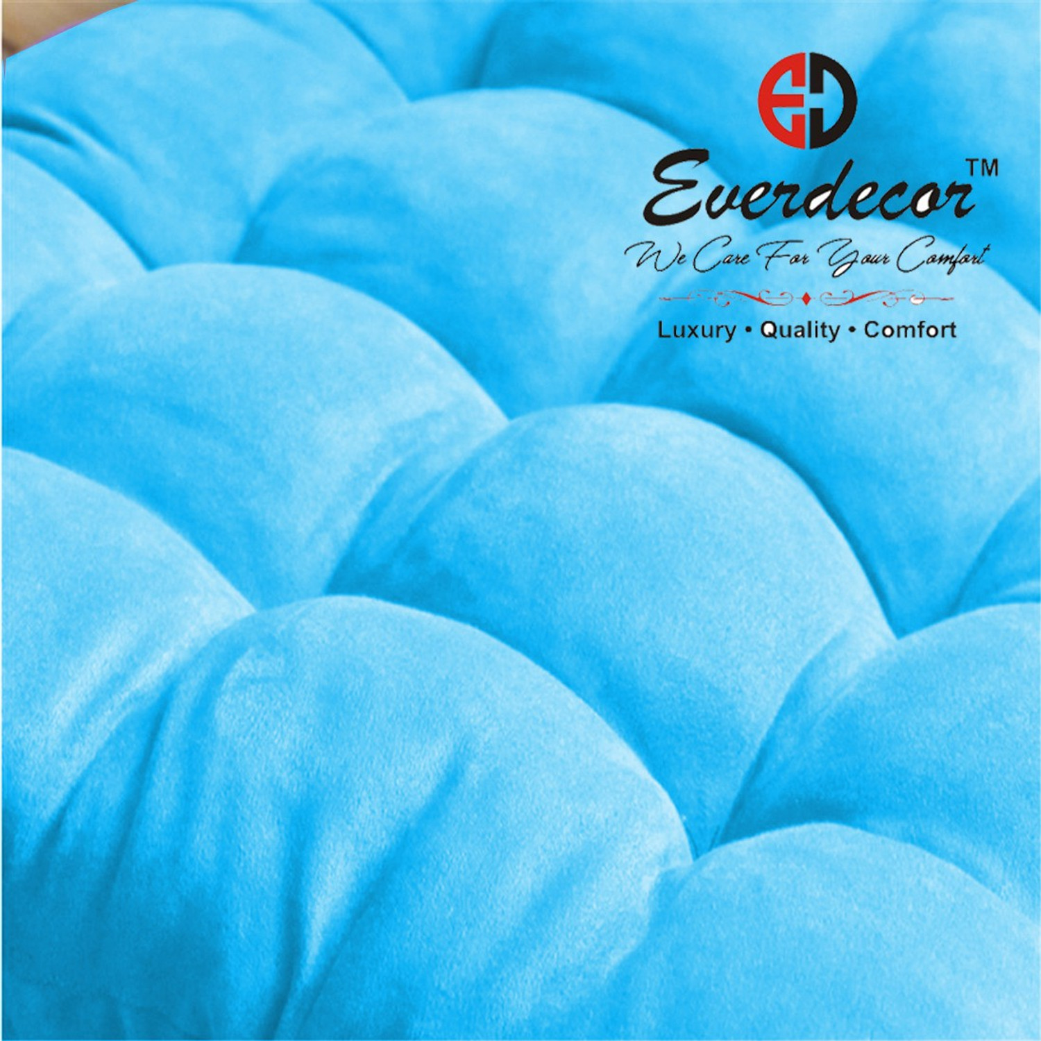 Image of EVERDECOR Polyester Fibre Chair Pad Pack of 1 Solid Rocking Chairpad Cushion (Turquoise)