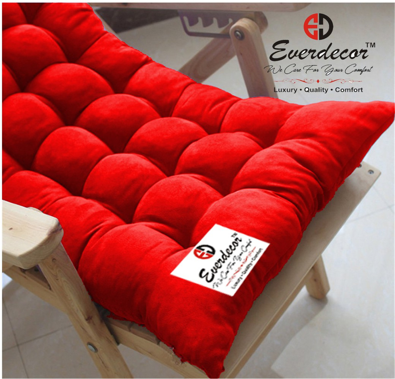 Image of EVERDECOR Polyester Fibre Chair Pad Pack of 1 Solid Rocking Chairpad Cushion