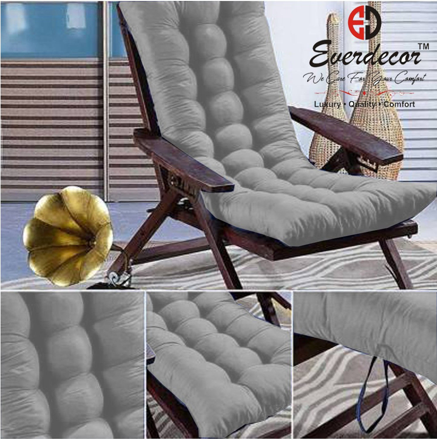 Image of EVERDECOR Polyester Fibre Chair Pad Pack of 1 Solid Rocking Cushion