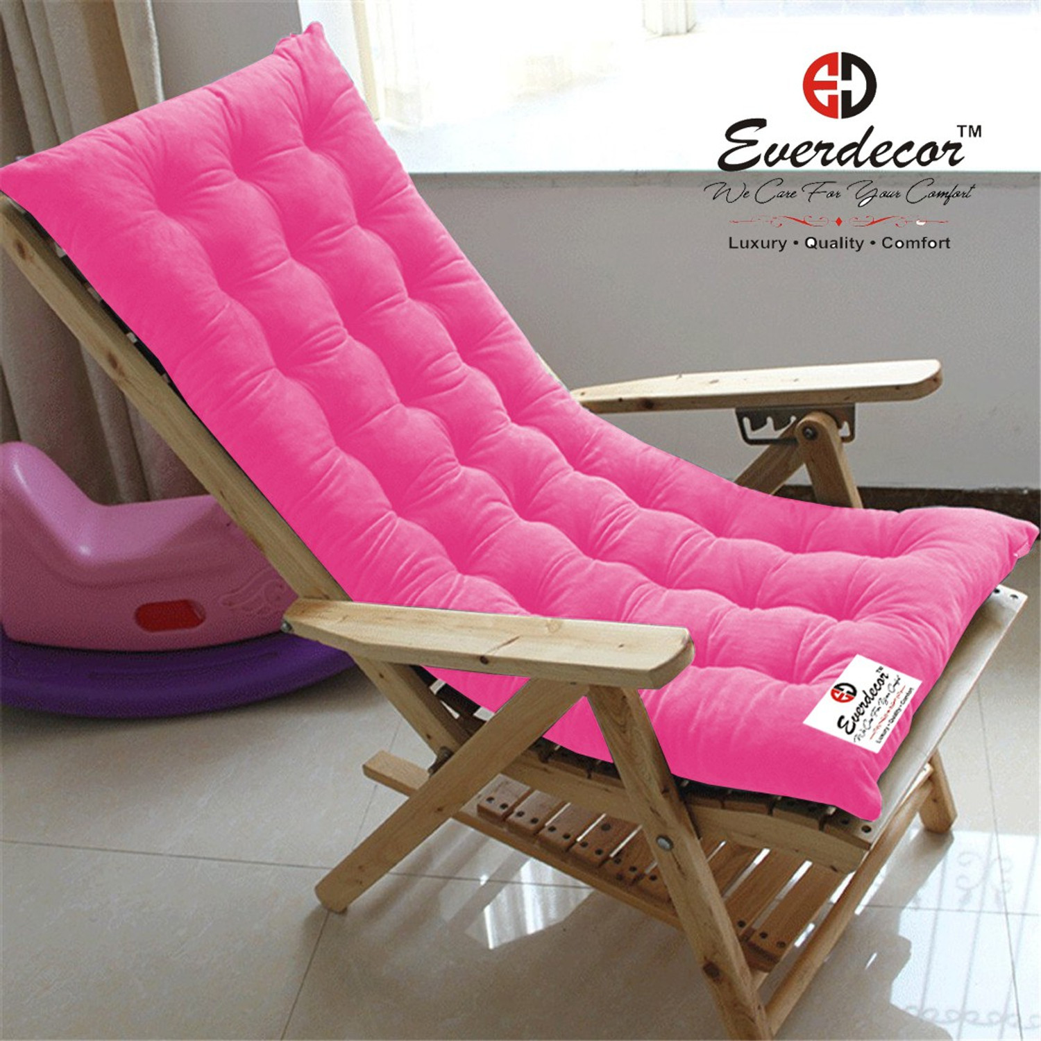 Image of EVERDECOR Polyester Fibre Chair Pad Pack of 1 Solid Rocking Chairpad Cushion (Pink)
