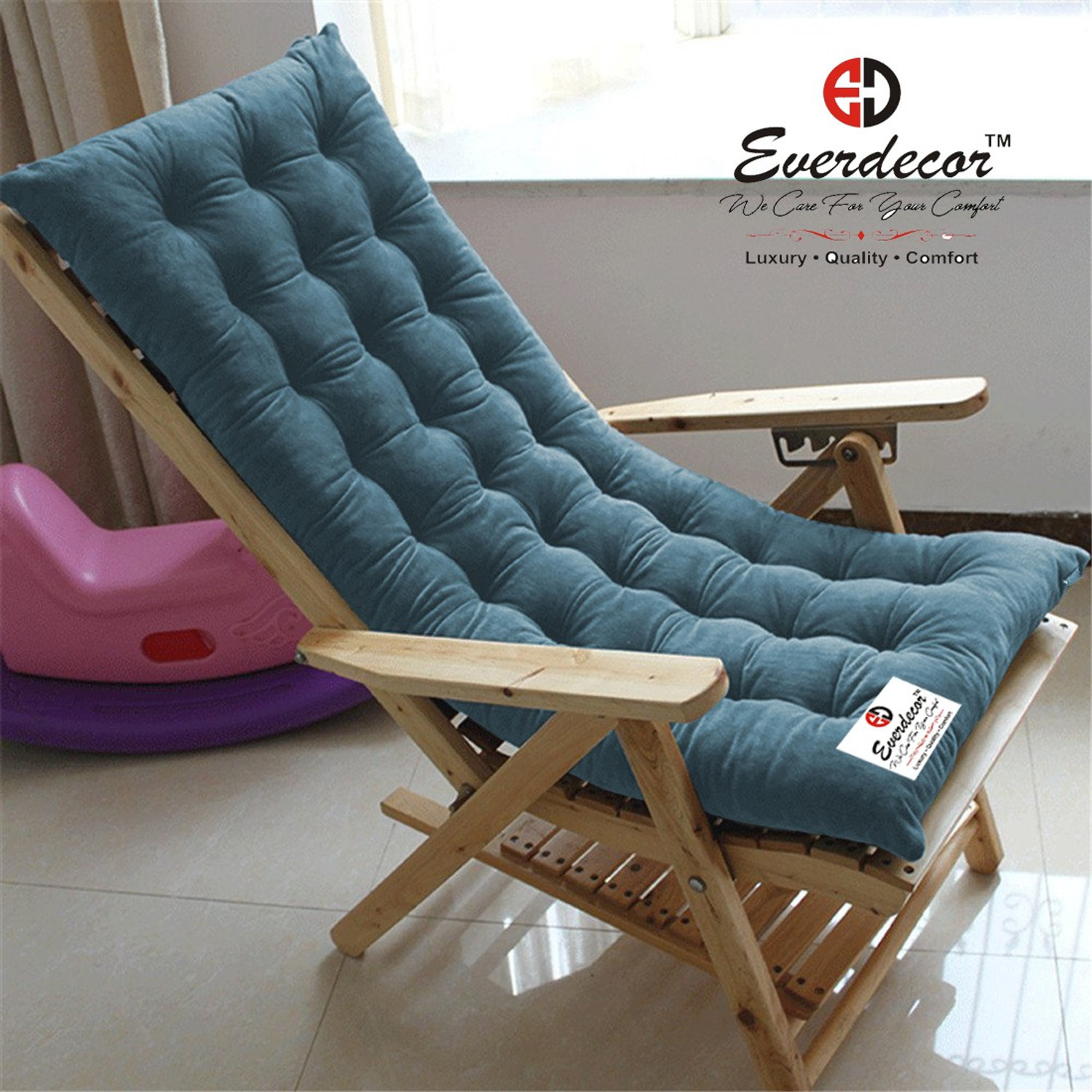 Image of EVERDECOR Polyester Fibre Chair Pad Pack of 1 Solid Rocking Chairpad Cushion