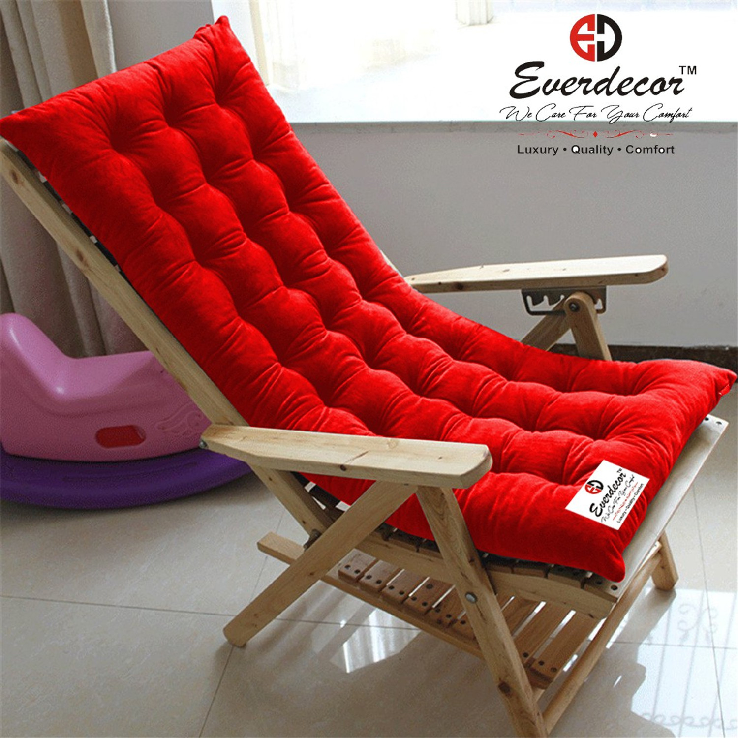 Image of EVERDECOR Polyester Fibre Chair Pad Pack of 1 Solid Rocking Chairpad Cushion