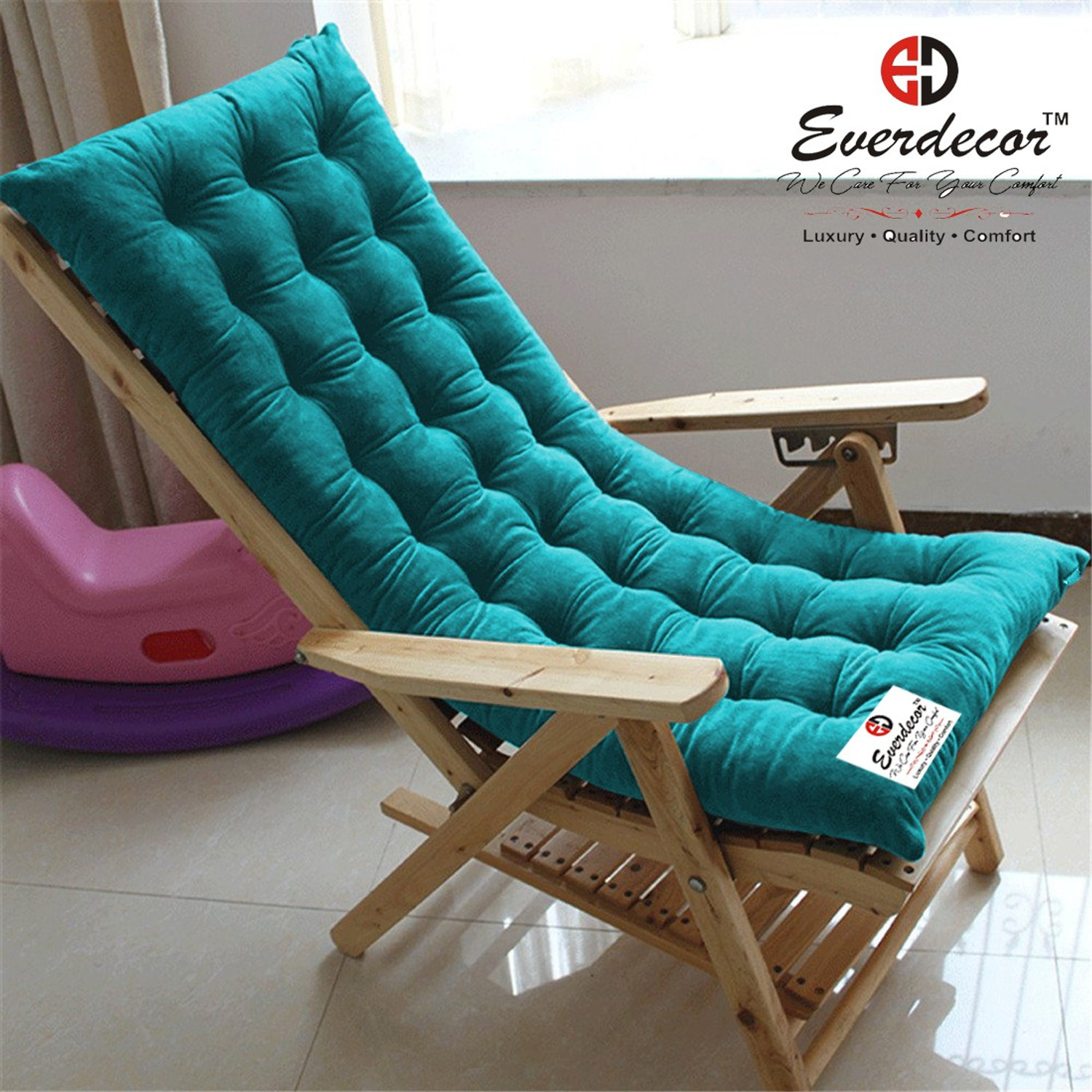 Image of EVERDECOR Polyester Fibre Chair Pad Pack of 1 Solid Rocking Chairpad Cushion