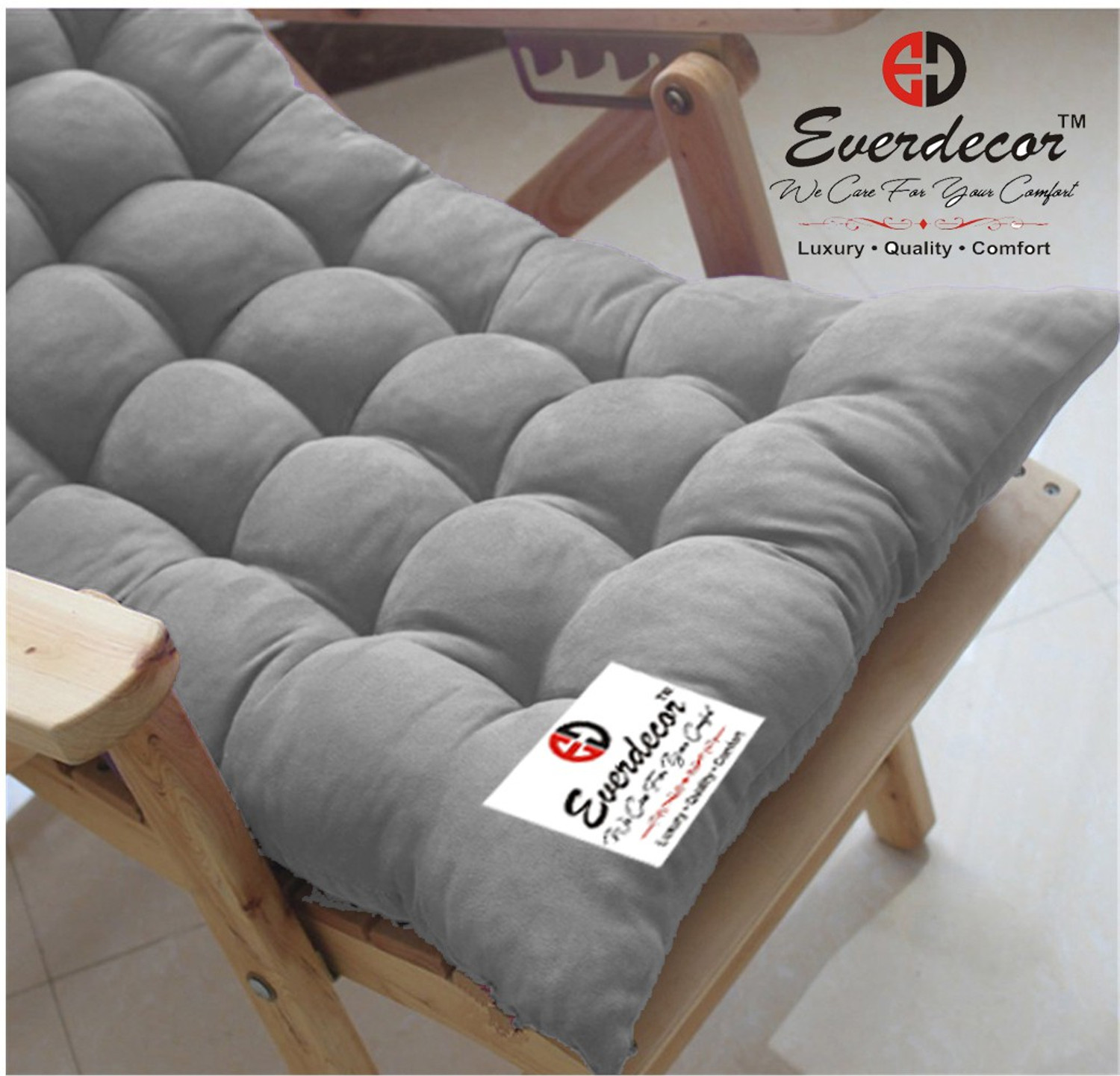 Image of EVERDECOR Polyester Fibre Chair Pad Pack of 1 Solid Rocking Cushion
