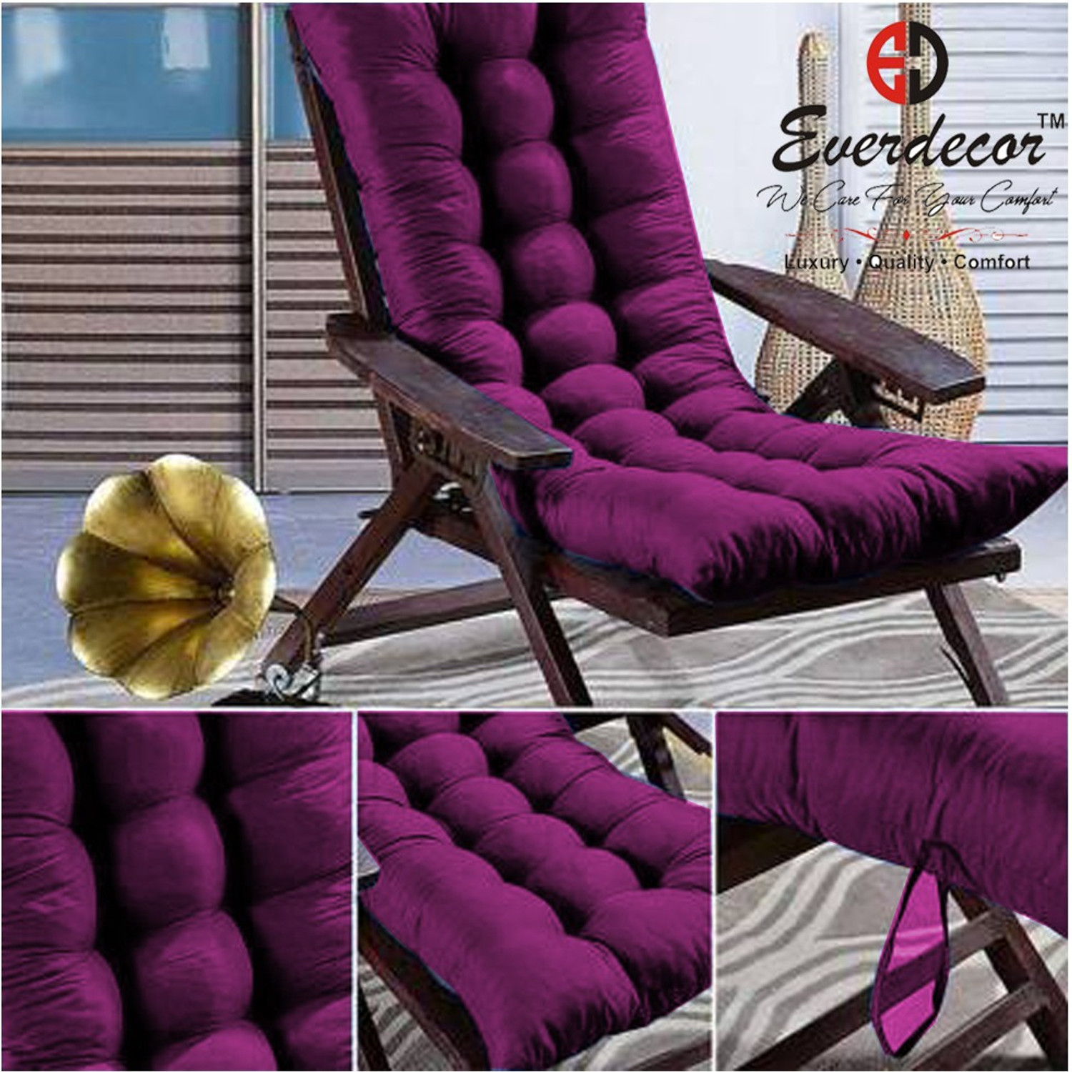 Image of EVERDECOR Polyester Fibre Chair Pad Pack of 1 Solid Rocking Chairpad Cushion (wine)