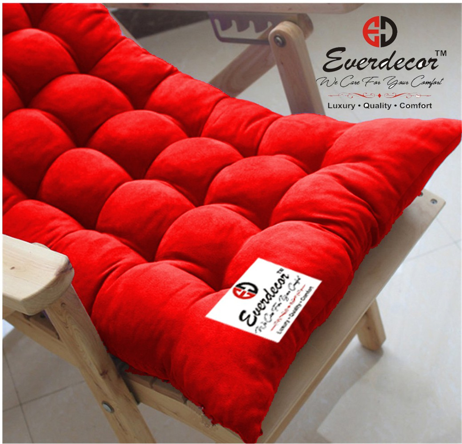 Image of EVERDECOR Polyester Fibre Chair Pad Pack of 1 Solid Rocking Chairpad Cushion